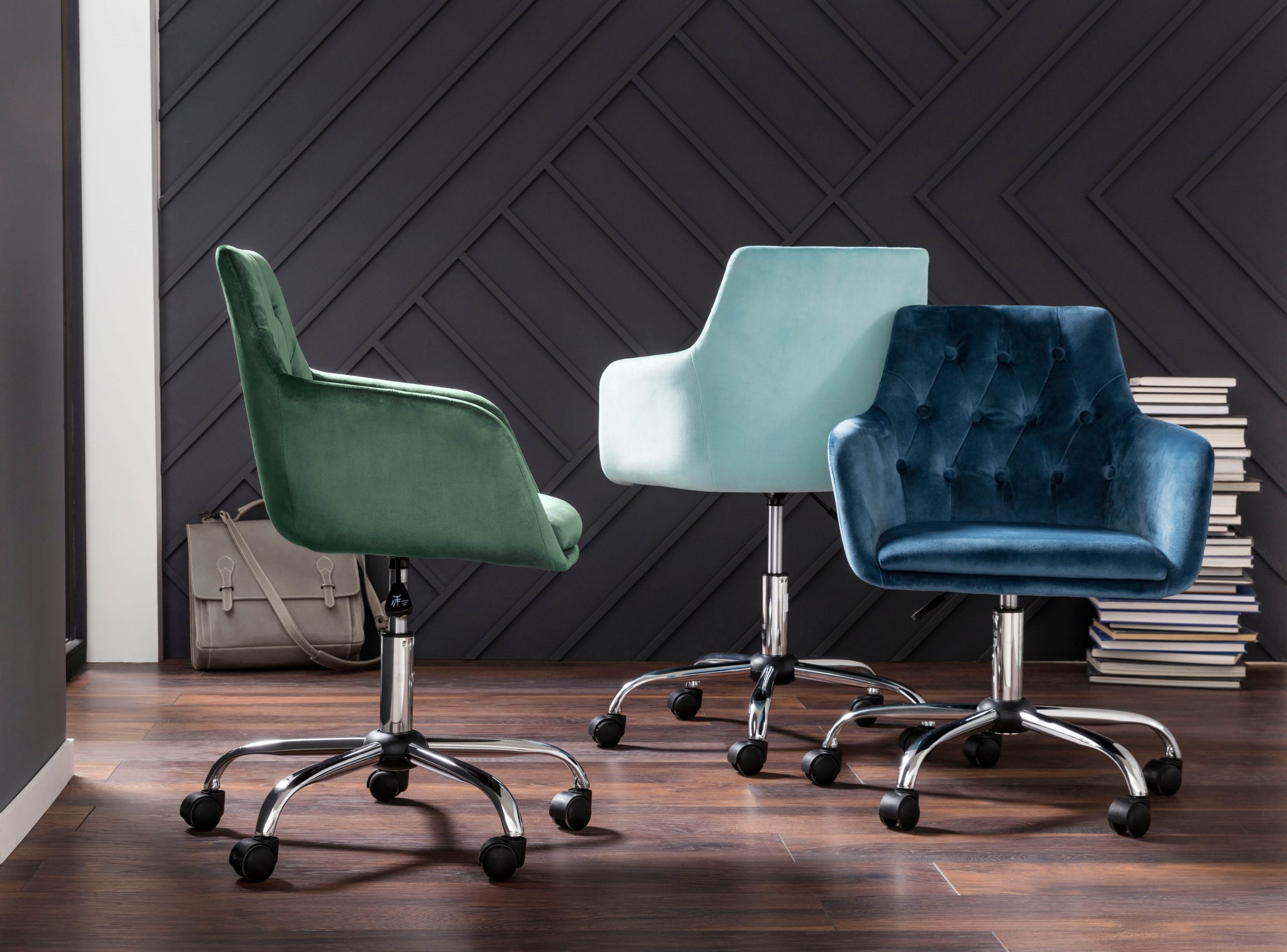 Stühle INOSIGN INOSIGN Bürostuhl Perry1 – Eleganter Samtstuhl mit Knopfpolsterung, höhenverstellbar & drehbar | Moderner Bürostuhl für Homeoffice & Arbeitszimmer Dunkelgrün