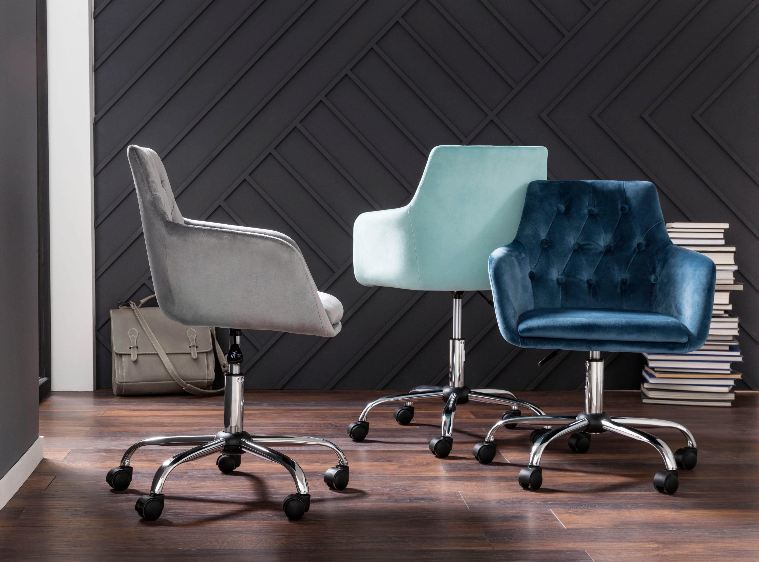 INOSIGN Bürostuhl Perry1 – Eleganter Samtstuhl mit Knopfpolsterung, höhenverstellbar & drehbar | Moderner Bürostuhl für Homeoffice & Arbeitszimmer Grau Stühle INOSIGN