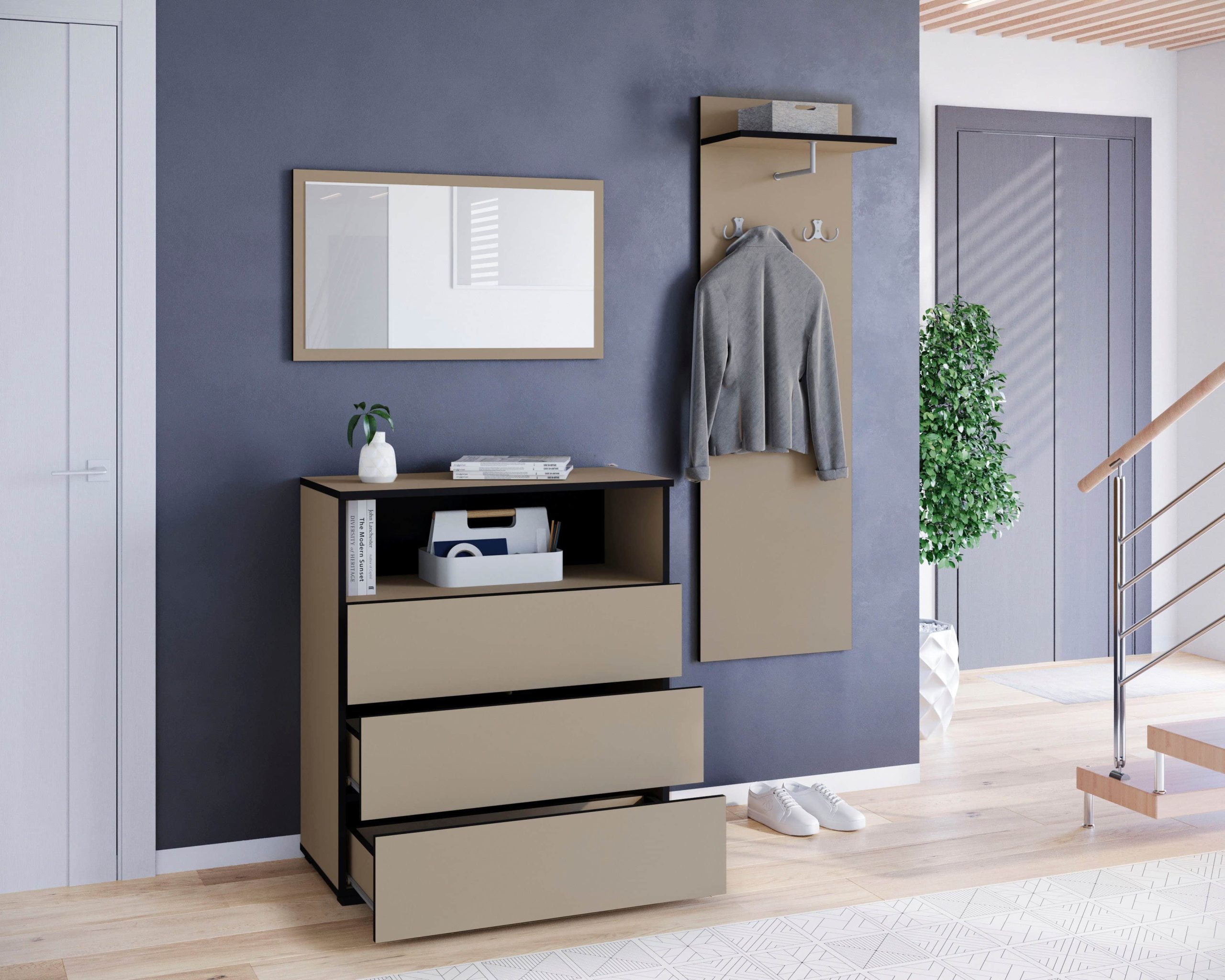 Garderobe & Flur INOSIGN INOSIGN Garderoben-Set »PARIS/TOKYO« (3-teilig, 140 cm) mit Spiegel – Hochglanz-Design, FSC®-Holzwerkstoff & flexible Montage Congo/ Congo