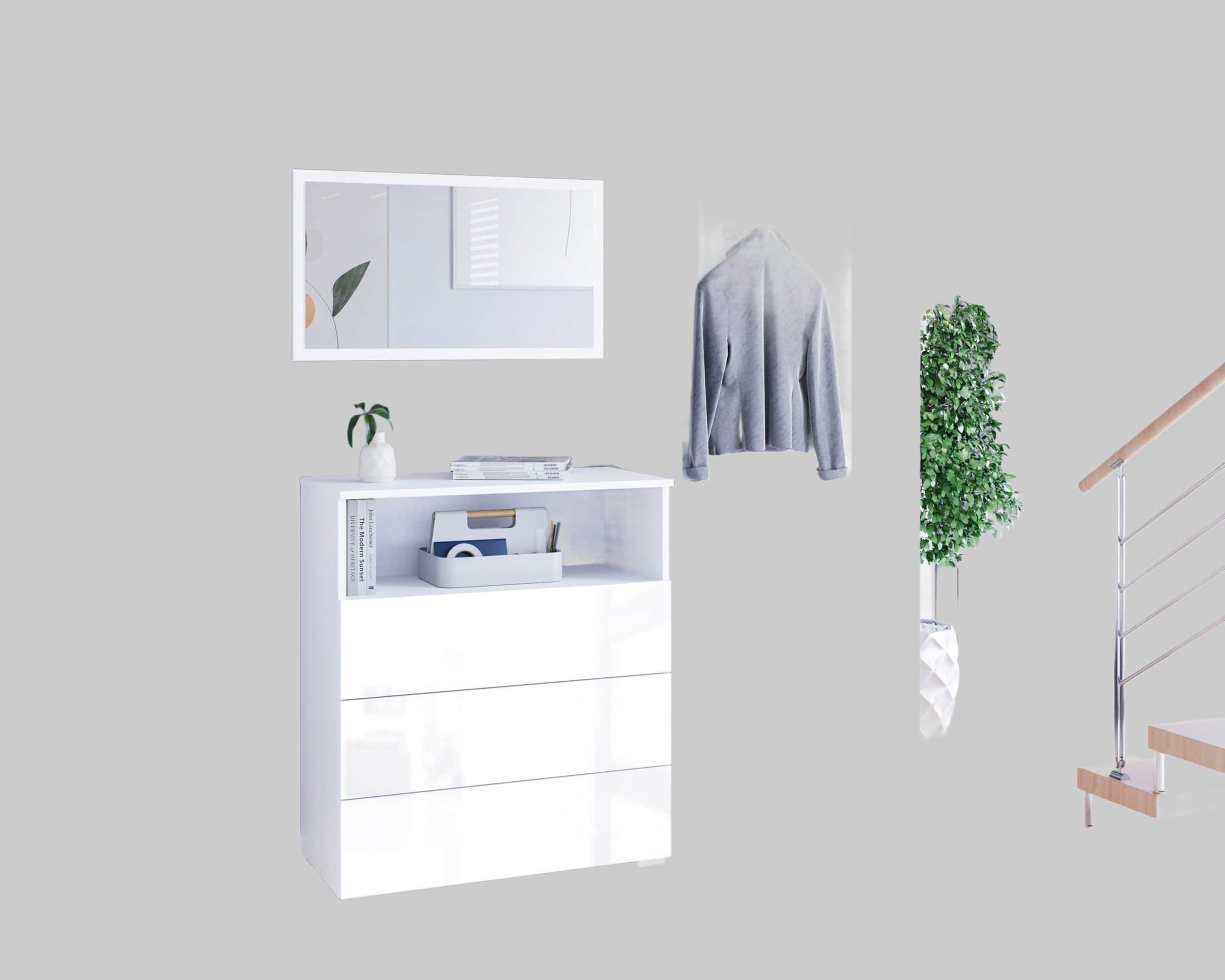 INOSIGN Garderoben-Set »PARIS/TOKYO« (3-teilig, 140 cm) mit Spiegel – Hochglanz-Design, FSC®-Holzwerkstoff & flexible Montage weiß matt/ Garderobe & Flur INOSIGN