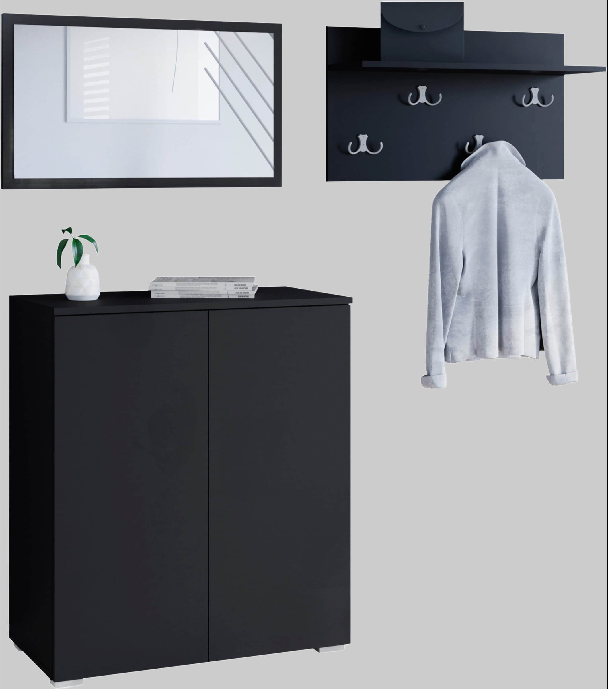 INOSIGN Garderoben-Set »PARIS/TOKYO« (3-teilig) – Moderne Kompaktgarderobe 150cm mit Spiegel & Schuhschrank | FSC®-Holz | Push-to-Open graphite s INOSIGN Garderobe & Flur
