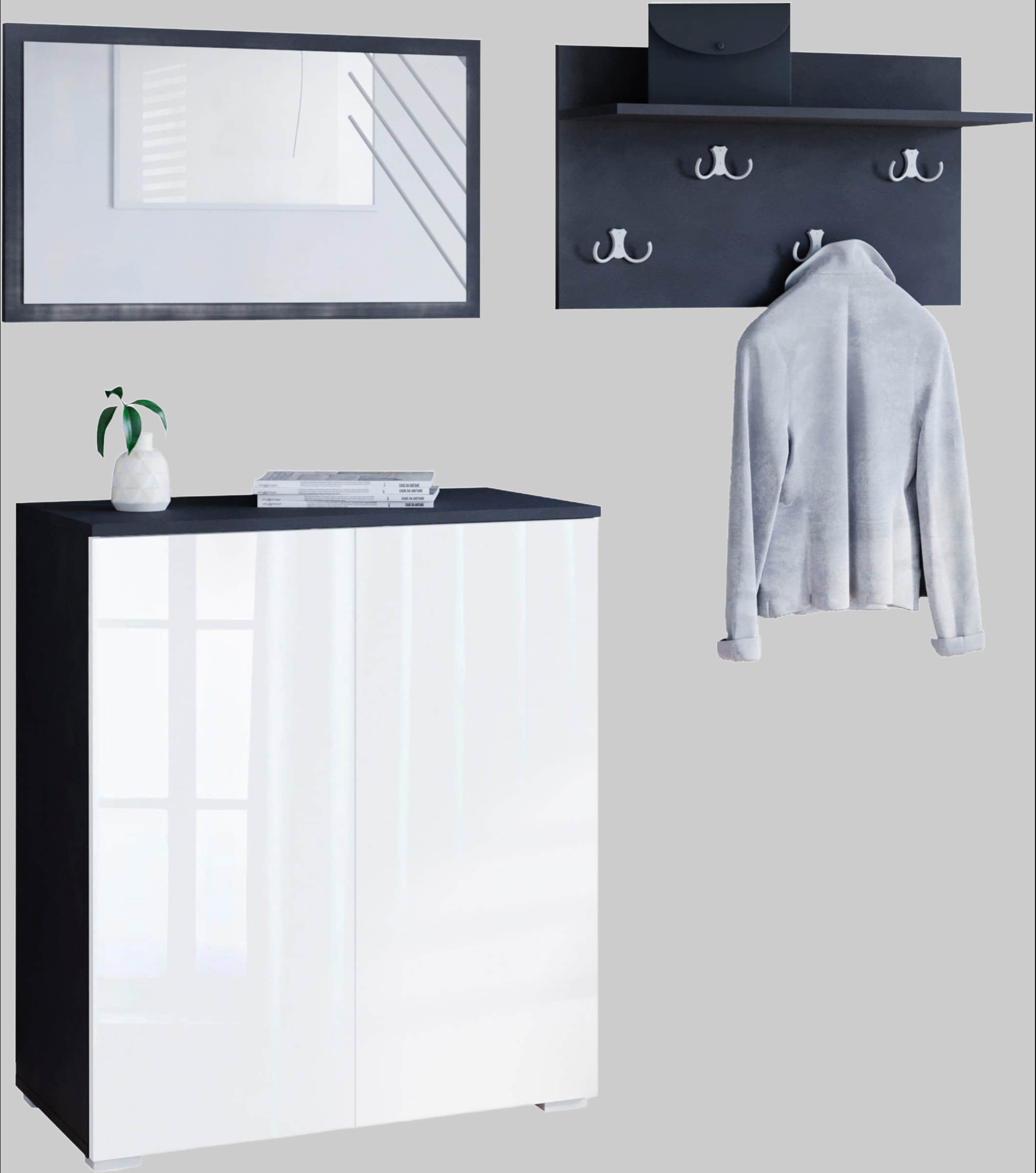 INOSIGN INOSIGN Garderoben-Set »PARIS/TOKYO« (3-teilig) – Moderne Kompaktgarderobe 150cm mit Spiegel & Schuhschrank | FSC®-Holz | Push-to-Open matera ant Garderobe & Flur