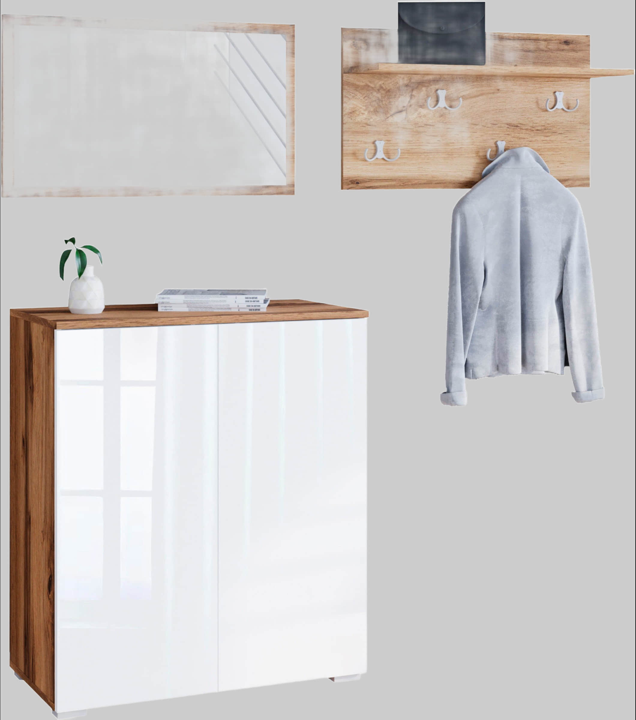 Garderobe & Flur INOSIGN INOSIGN Garderoben-Set »PARIS/TOKYO« (3-teilig) – Moderne Kompaktgarderobe 150cm mit Spiegel & Schuhschrank | FSC®-Holz | Push-to-Open Votan eich