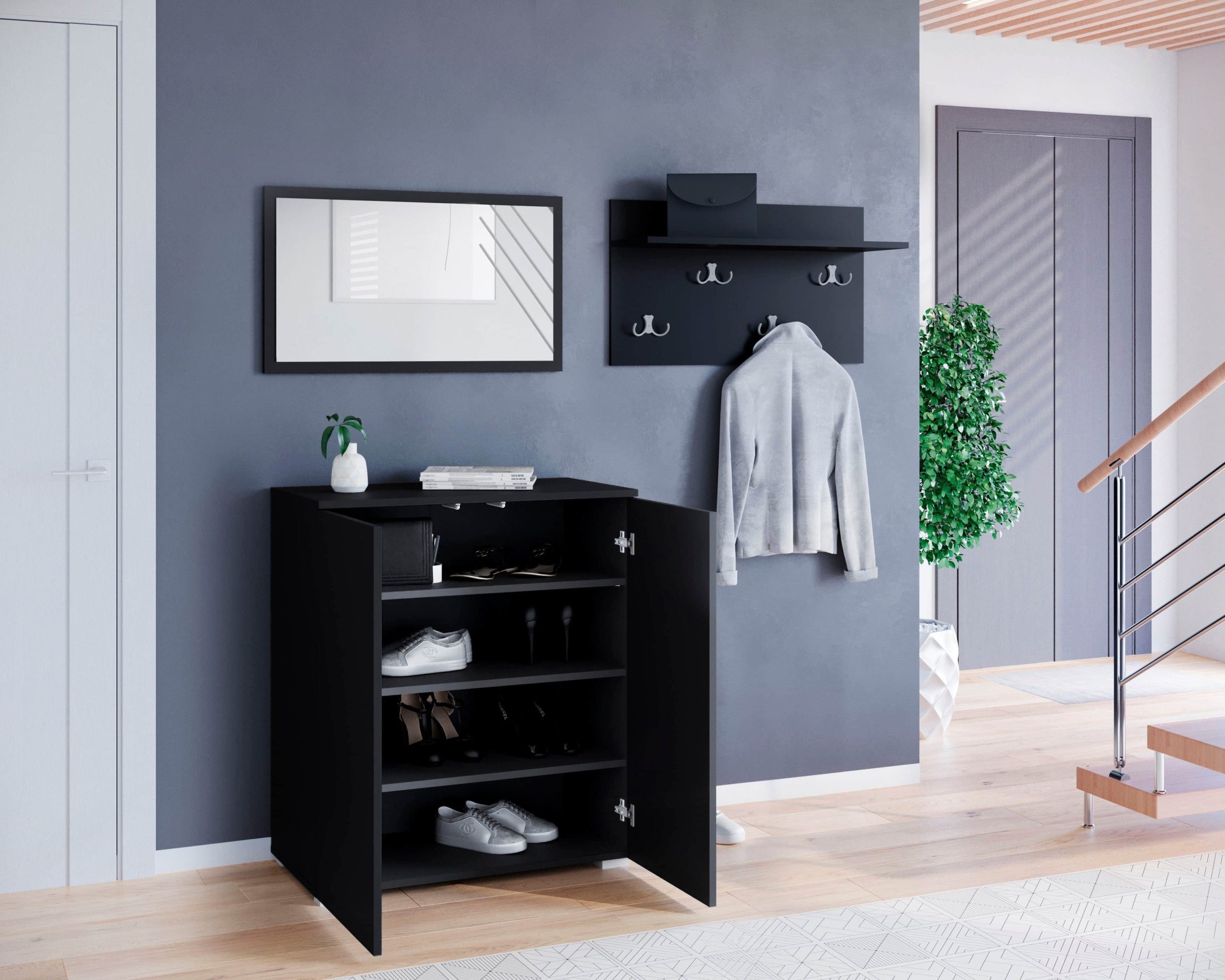 INOSIGN Garderoben-Set »PARIS/TOKYO« (3-teilig) – Moderne Kompaktgarderobe 150cm mit Spiegel & Schuhschrank | FSC®-Holz | Push-to-Open graphite s INOSIGN Garderobe & Flur