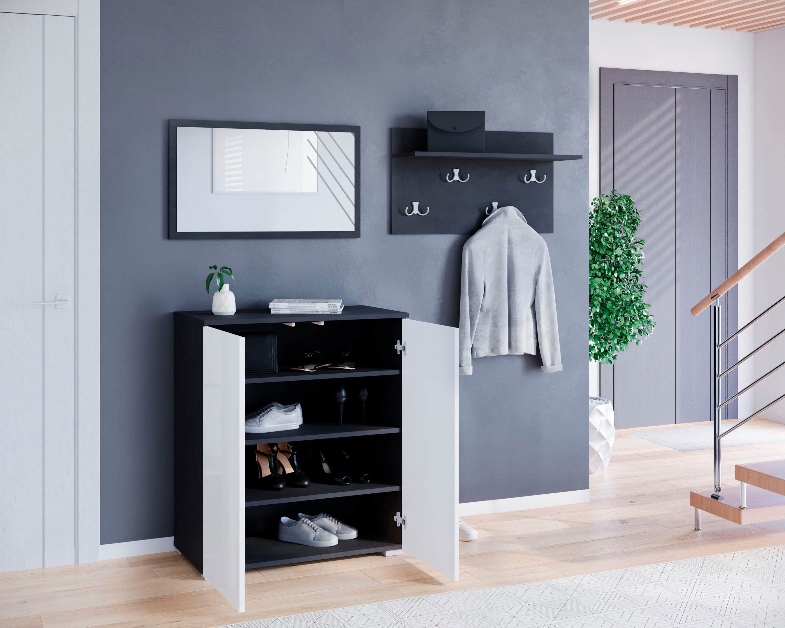 INOSIGN INOSIGN Garderoben-Set »PARIS/TOKYO« (3-teilig) – Moderne Kompaktgarderobe 150cm mit Spiegel & Schuhschrank | FSC®-Holz | Push-to-Open matera ant Garderobe & Flur