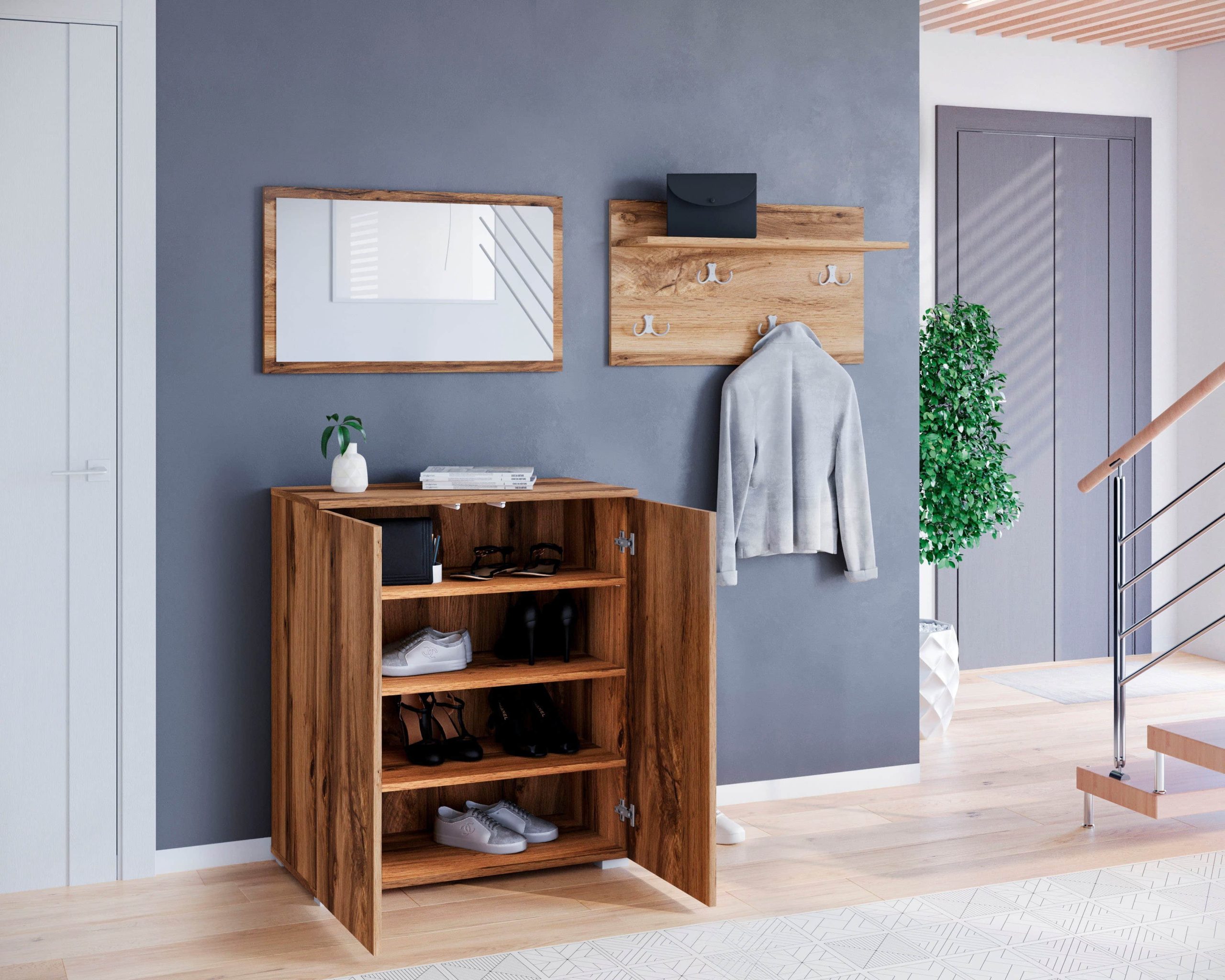 INOSIGN Garderoben-Set »PARIS/TOKYO« (3-teilig) – Moderne Kompaktgarderobe 150cm mit Spiegel & Schuhschrank | FSC®-Holz | Push-to-Open Votan eich INOSIGN Garderobe & Flur