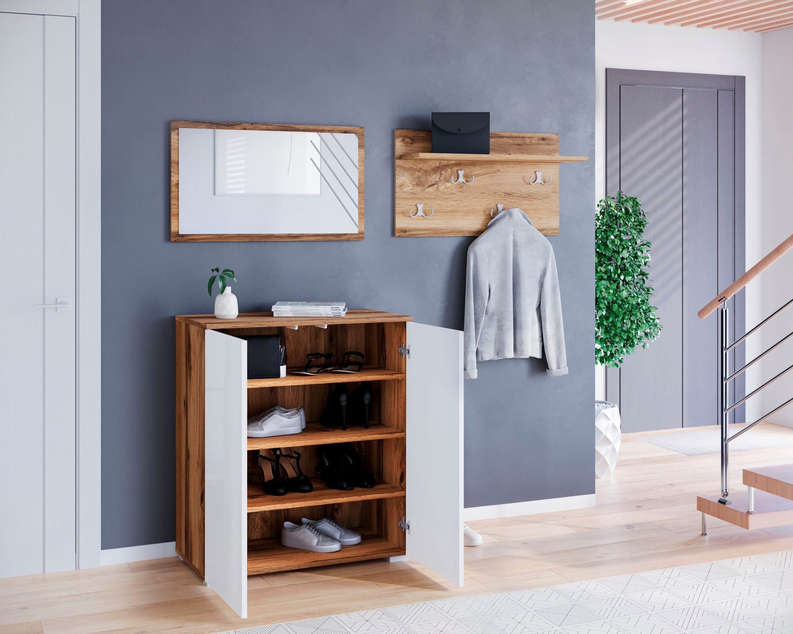 Garderobe & Flur INOSIGN INOSIGN Garderoben-Set »PARIS/TOKYO« (3-teilig) – Moderne Kompaktgarderobe 150cm mit Spiegel & Schuhschrank | FSC®-Holz | Push-to-Open Votan eich