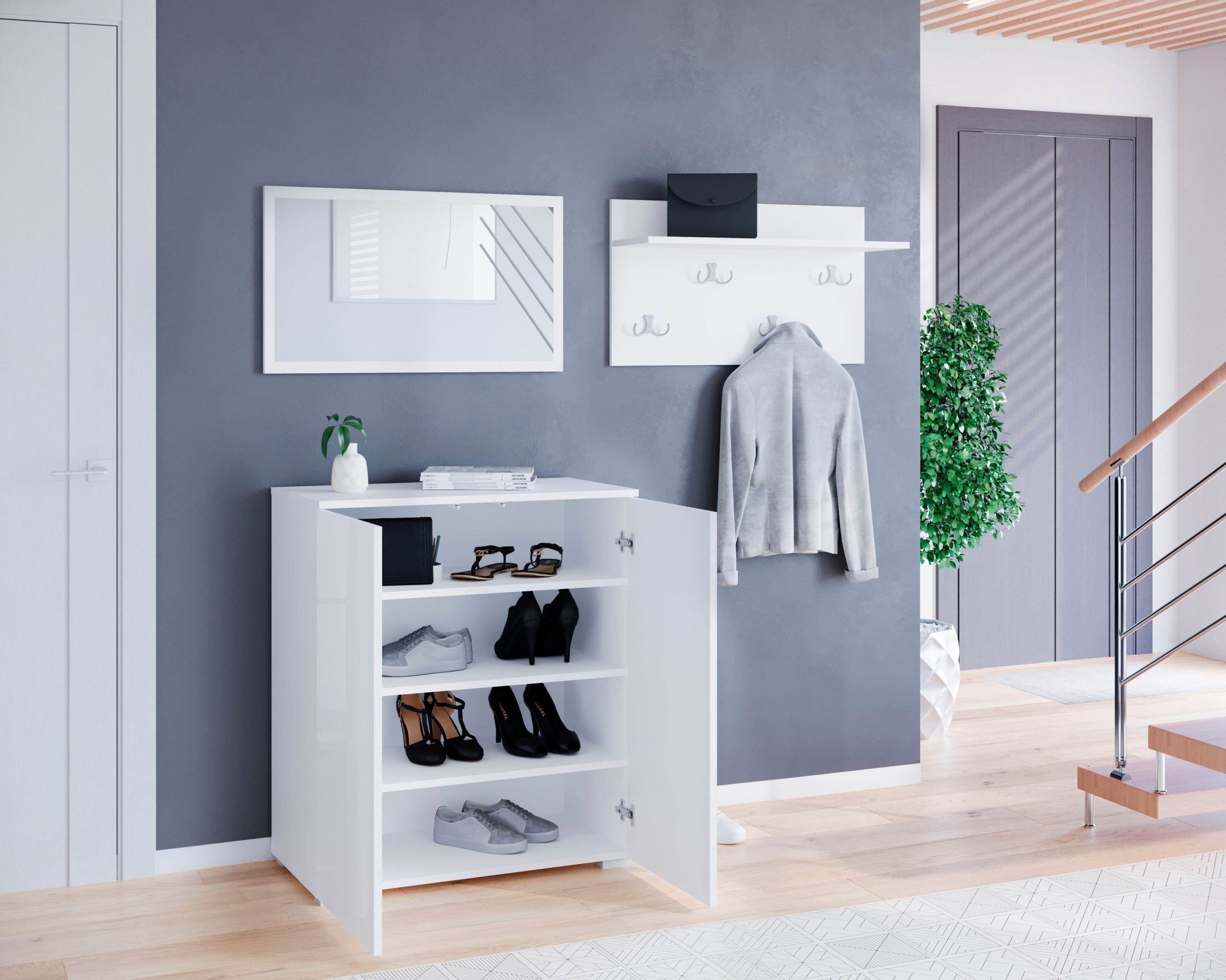 INOSIGN Garderobe & Flur INOSIGN Garderoben-Set »PARIS/TOKYO« (3-teilig) – Moderne Kompaktgarderobe 150cm mit Spiegel & Schuhschrank | FSC®-Holz | Push-to-Open weiß matt/