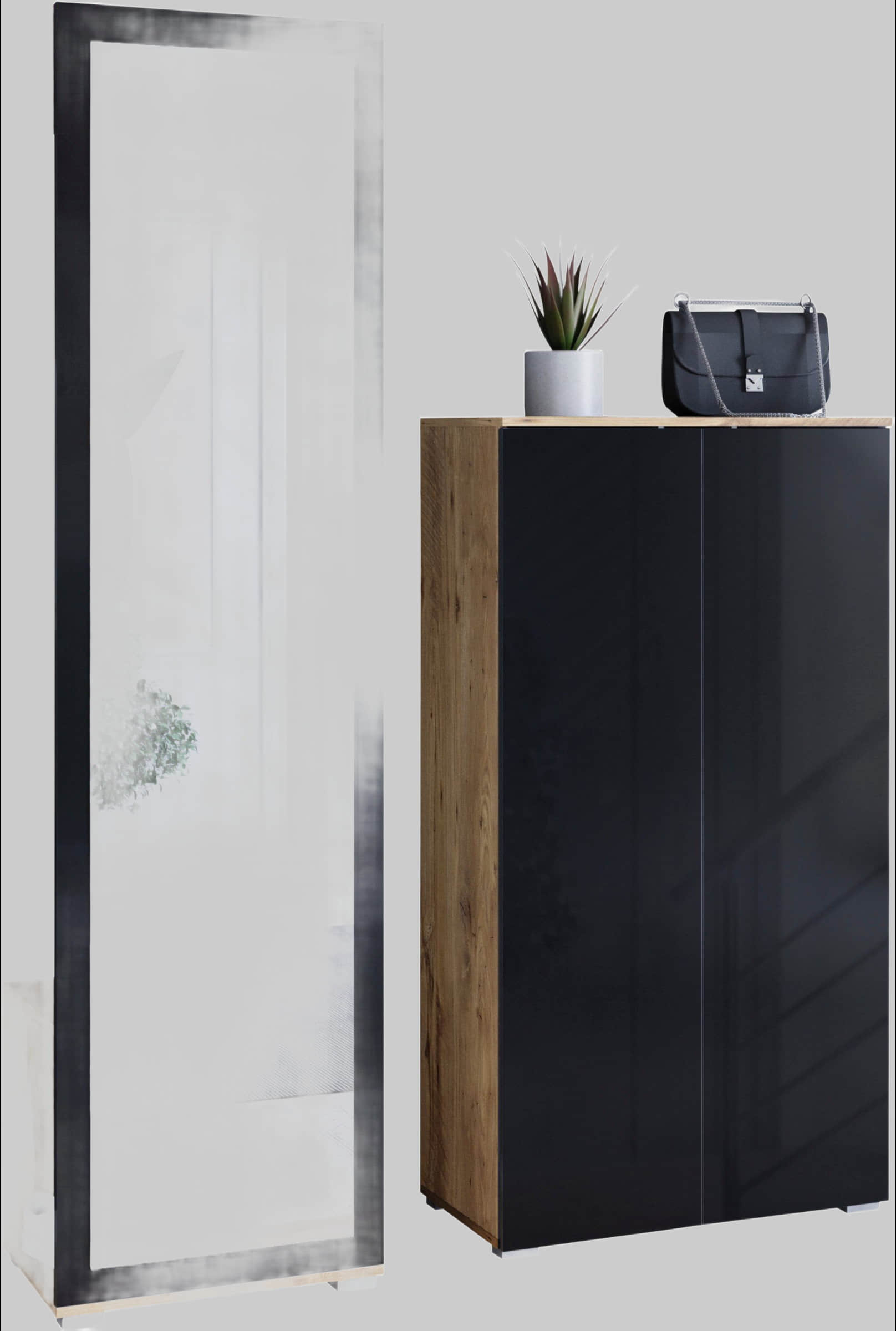 INOSIGN Garderoben-Set PARIS/TOKYO - Modernes 2-teiliges Flurmöbel mit Kleiderstange & Schuhschrank (130cm Breite, Hochglanz, grifflos) kastanien Garderobe & Flur INOSIGN