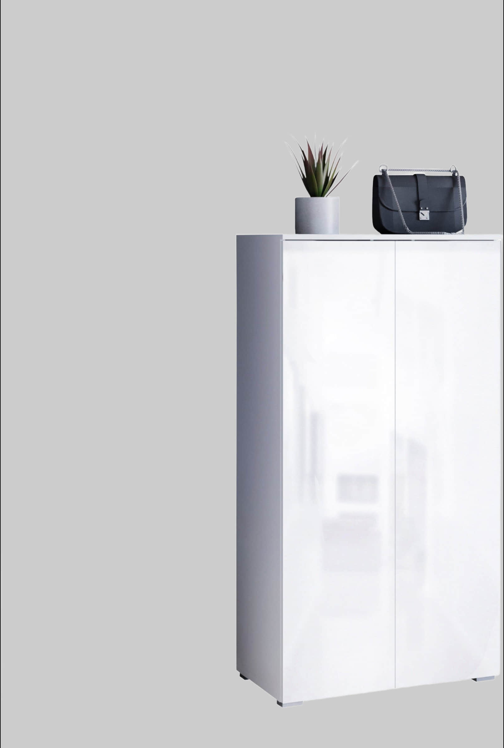 INOSIGN Garderoben-Set PARIS/TOKYO - Modernes 2-teiliges Flurmöbel mit Kleiderstange & Schuhschrank (130cm Breite, Hochglanz, grifflos) weiß matt/ Garderobe & Flur INOSIGN