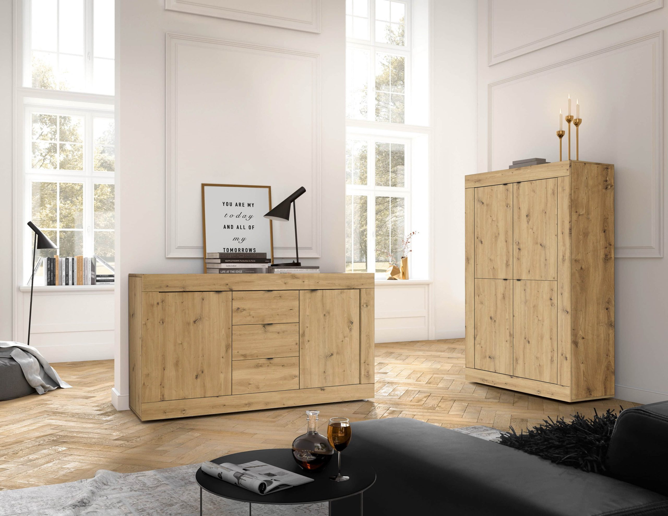 Kommoden & Sideboards INOSIGN INOSIGN Highboard Basic | 162 cm hoch, 102 cm breit | 4-türige Kommode mit Metallgriffen & viel Stauraum | Italian Design | FSC®-Holz | Farbauswahl Artisan ei