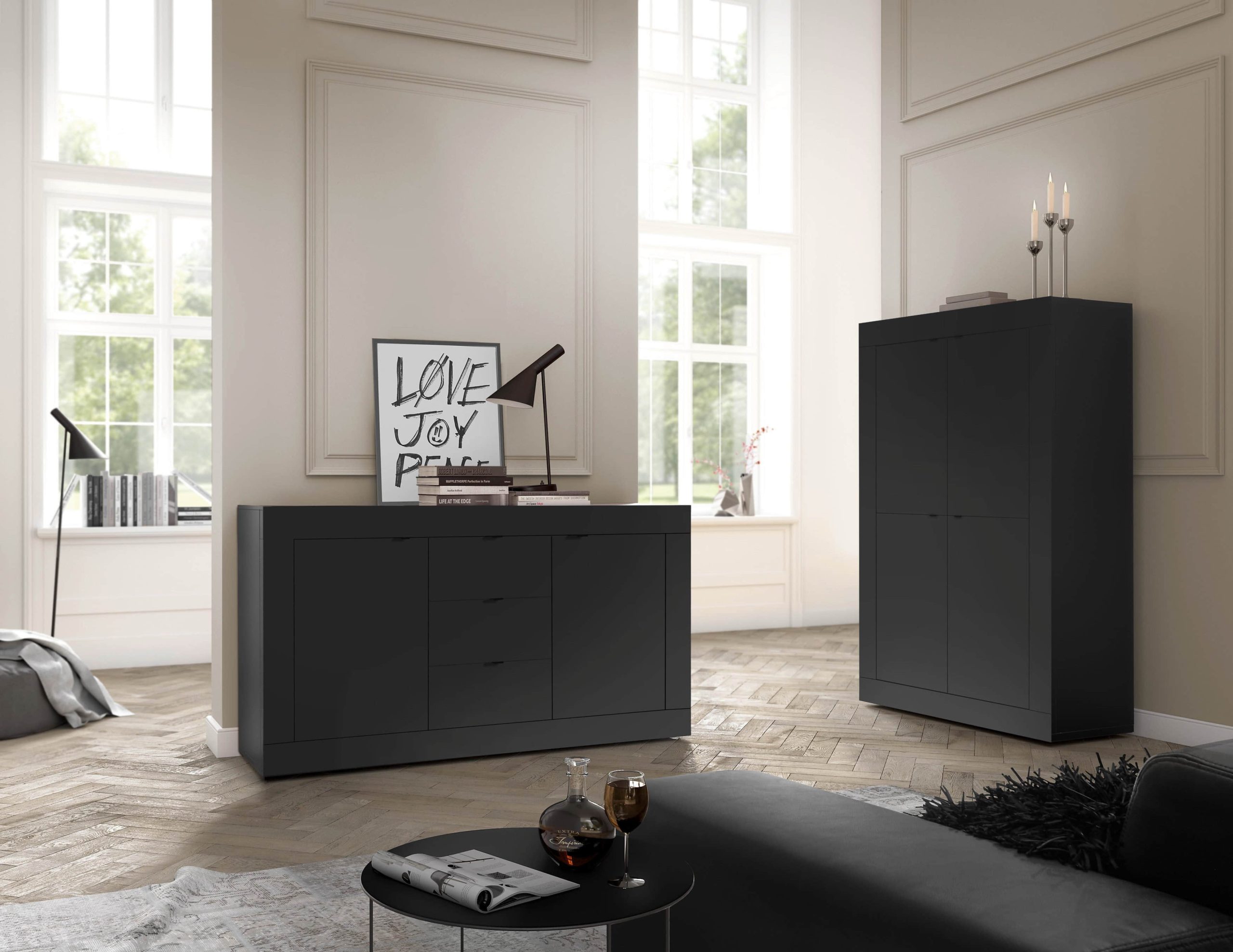 INOSIGN INOSIGN Highboard Basic | 162 cm hoch, 102 cm breit | 4-türige Kommode mit Metallgriffen & viel Stauraum | Italian Design | FSC®-Holz | Farbauswahl schwarz ma Kommoden & Sideboards
