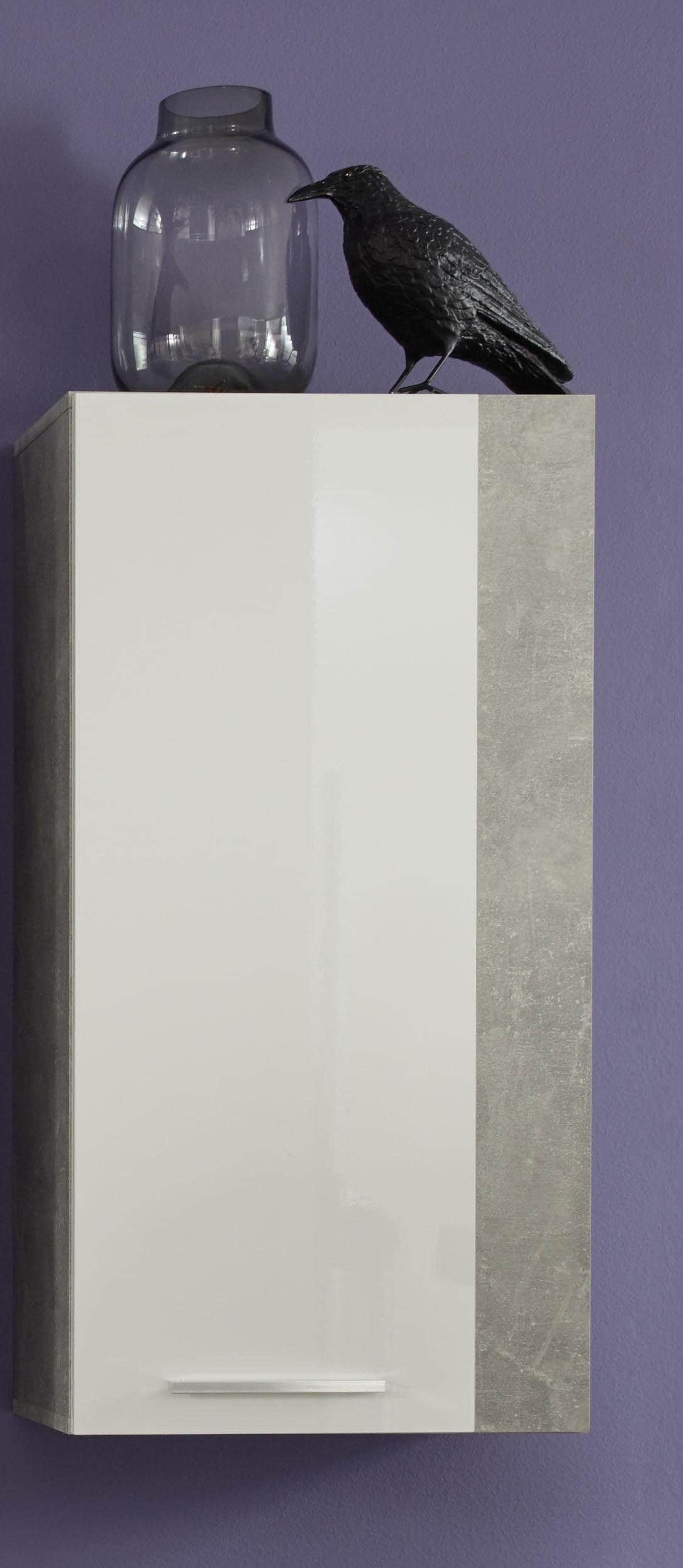 INOSIGN INOSIGN Hängeschrank »Gwendolyn« - Moderner Wandschrank mit 3 Fächern (52x31x103 cm) in Weiß Hochglanz & Beton-Optik | FSC®-Holzwerkstoff Beton-Opti Schränke