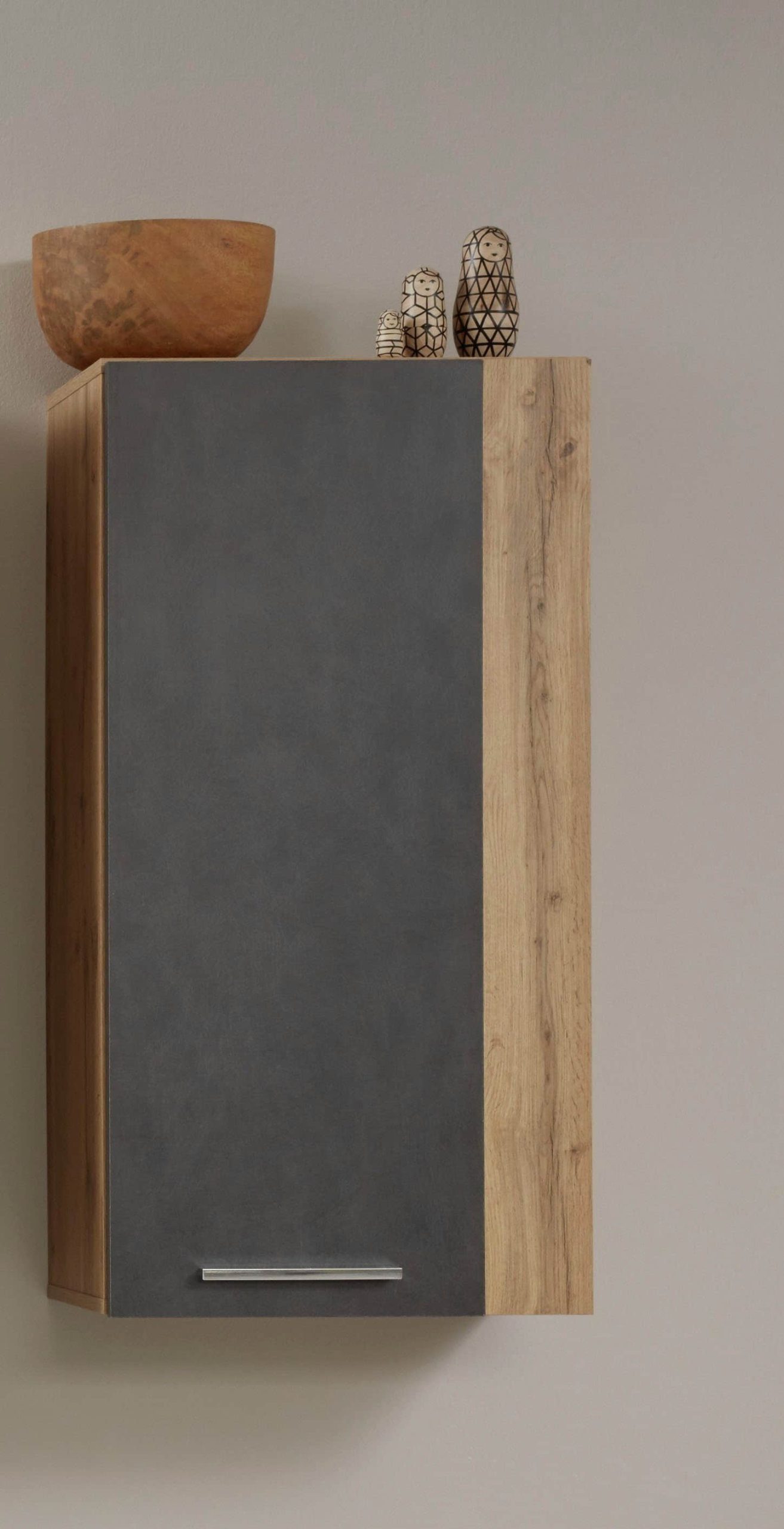 Schränke INOSIGN INOSIGN Hängeschrank »Gwendolyn« - Moderner Wandschrank mit 3 Fächern (52x31x103 cm) in Weiß Hochglanz & Beton-Optik | FSC®-Holzwerkstoff Wotan Eich