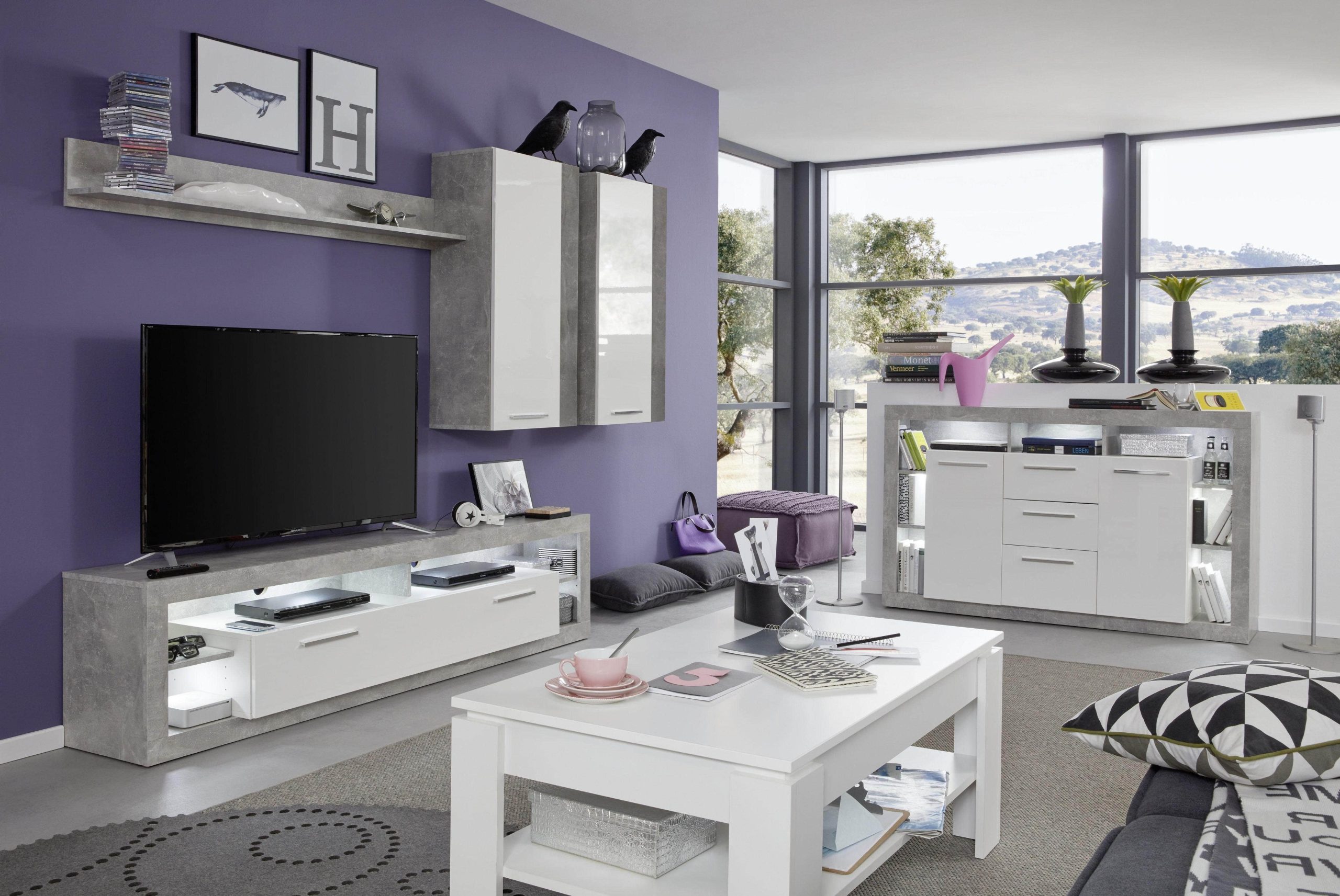 INOSIGN INOSIGN Hängeschrank »Gwendolyn« - Moderner Wandschrank mit 3 Fächern (52x31x103 cm) in Weiß Hochglanz & Beton-Optik | FSC®-Holzwerkstoff Beton-Opti Schränke