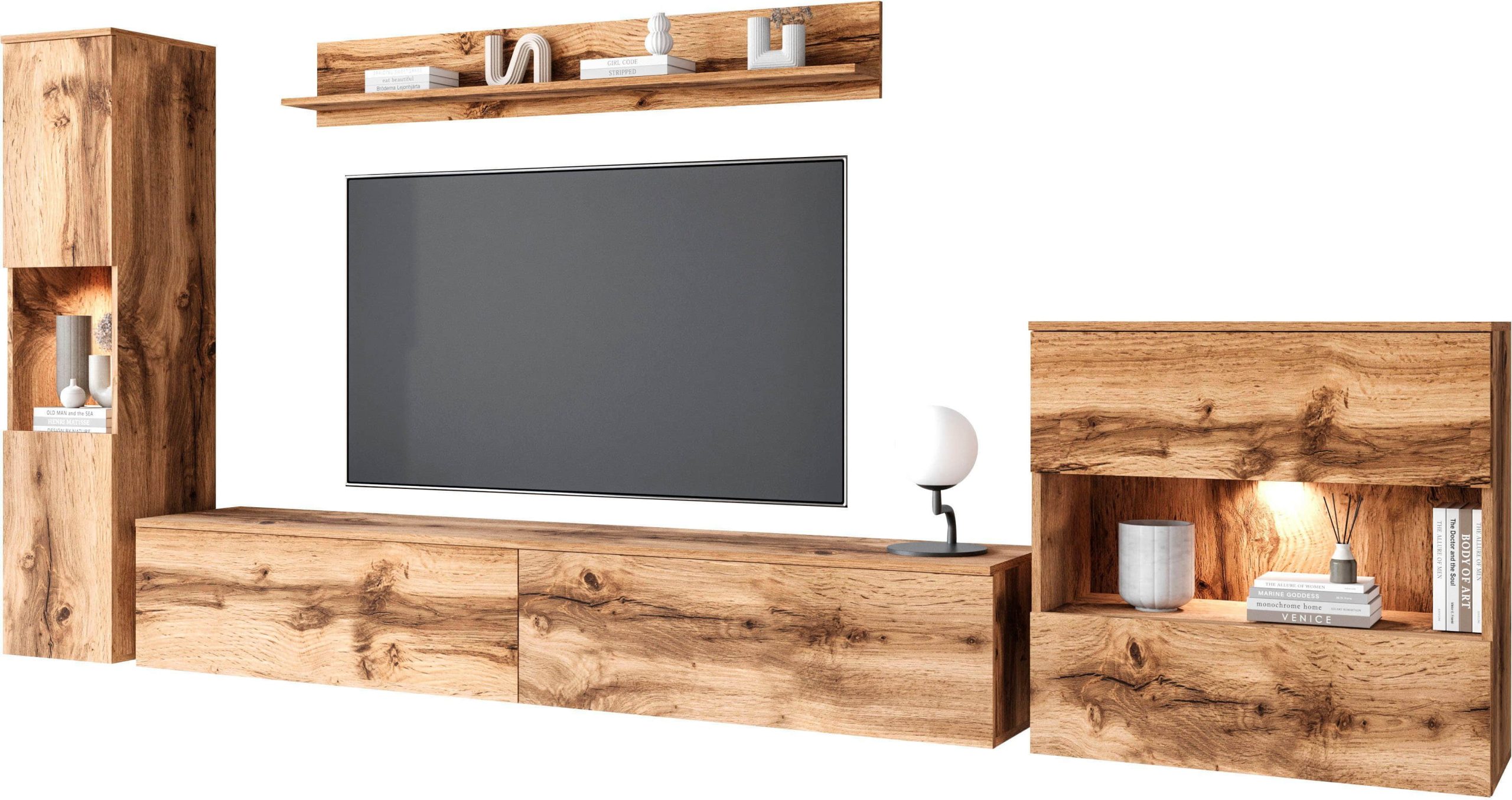 INOSIGN 'PARIS' 4-Piece TV Wall Unit | 300cm Handleless Design | Wall-Mounted or Freestanding | FSC-Certified Wood eichefarbe INOSIGN Wohnwände