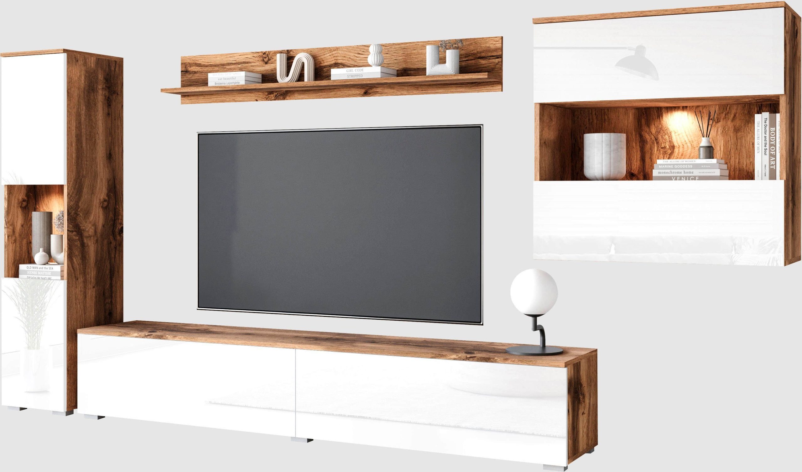 INOSIGN INOSIGN 'PARIS' 4-Piece TV Wall Unit | 300cm Handleless Design | Wall-Mounted or Freestanding | FSC-Certified Wood eichefarbe Wohnwände