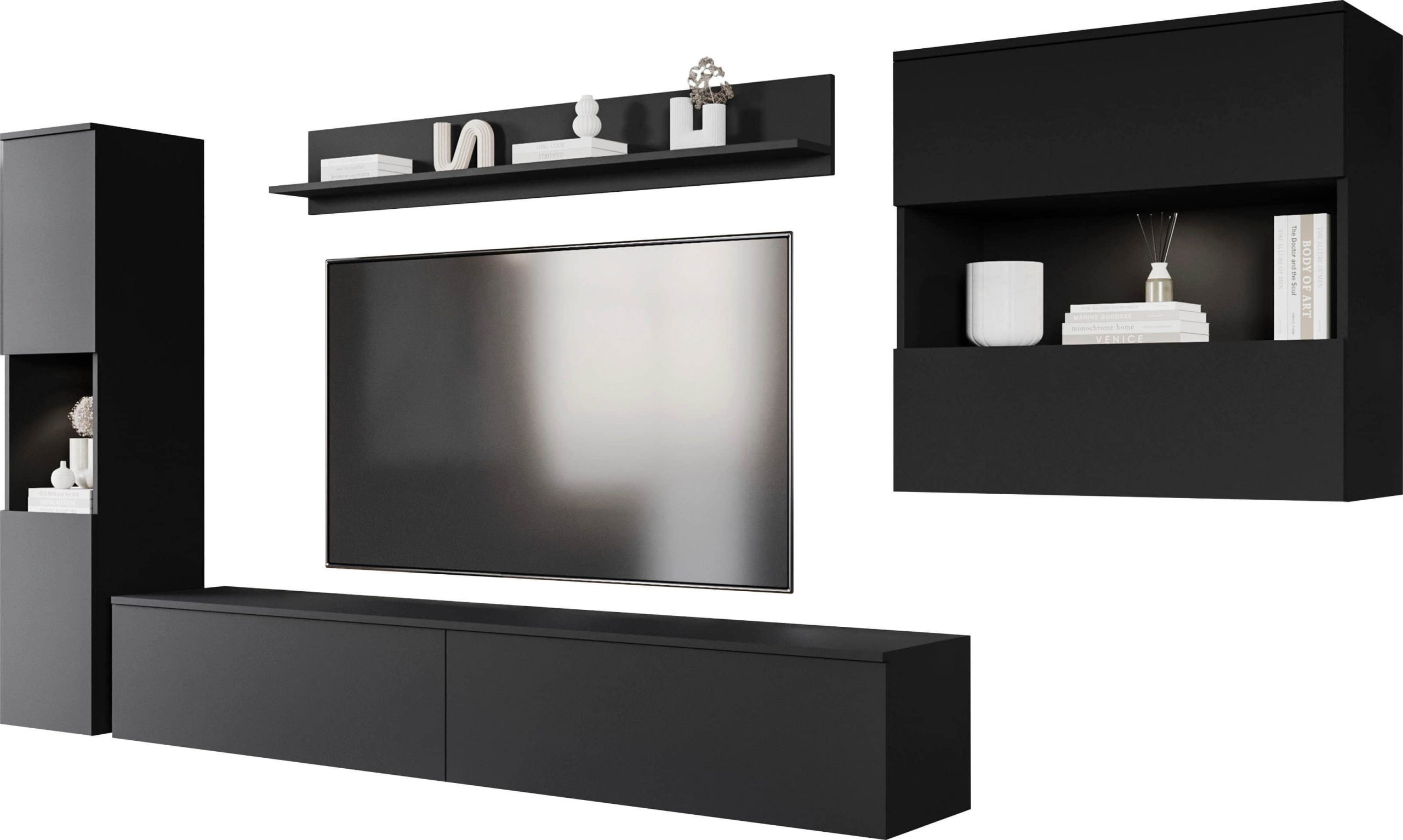INOSIGN INOSIGN 'PARIS' 4-Piece TV Wall Unit | 300cm Handleless Design | Wall-Mounted or Freestanding | FSC-Certified Wood Graphite s Wohnwände