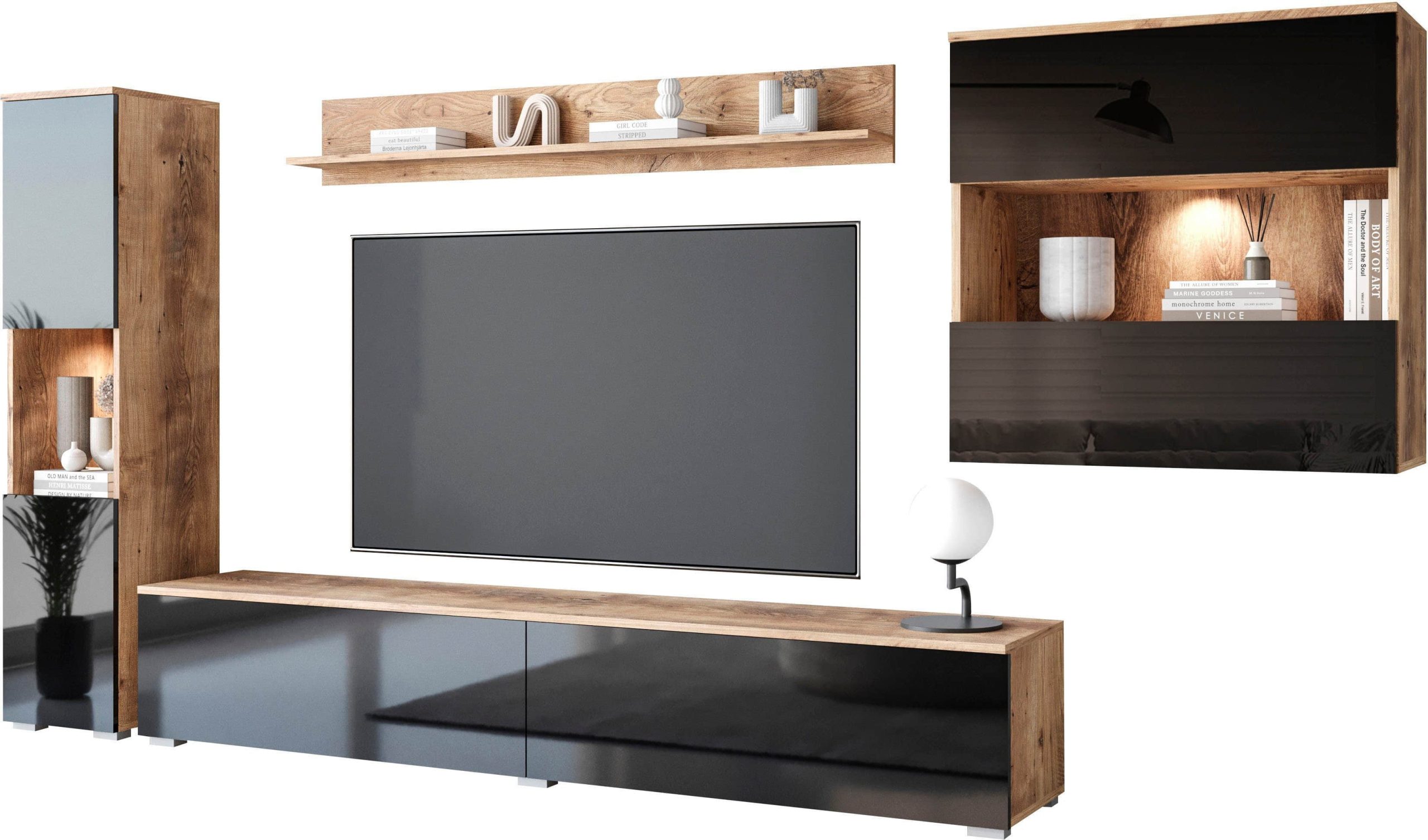 INOSIGN 'PARIS' 4-Piece TV Wall Unit | 300cm Handleless Design | Wall-Mounted or Freestanding | FSC-Certified Wood kastanien Wohnwände INOSIGN