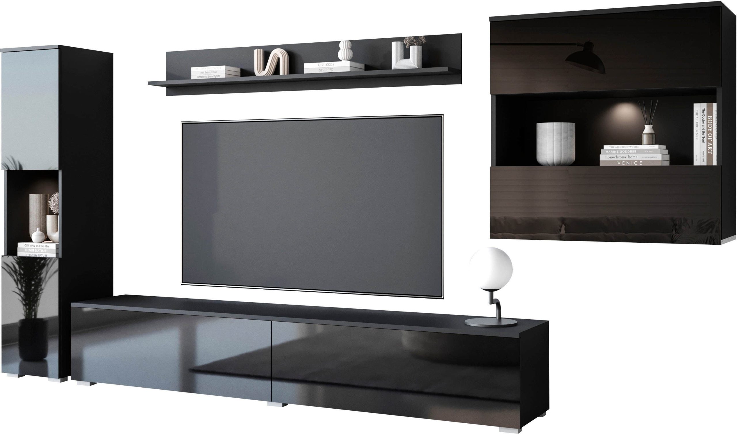 INOSIGN 'PARIS' 4-Piece TV Wall Unit | 300cm Handleless Design | Wall-Mounted or Freestanding | FSC-Certified Wood schwarz gr INOSIGN Wohnwände