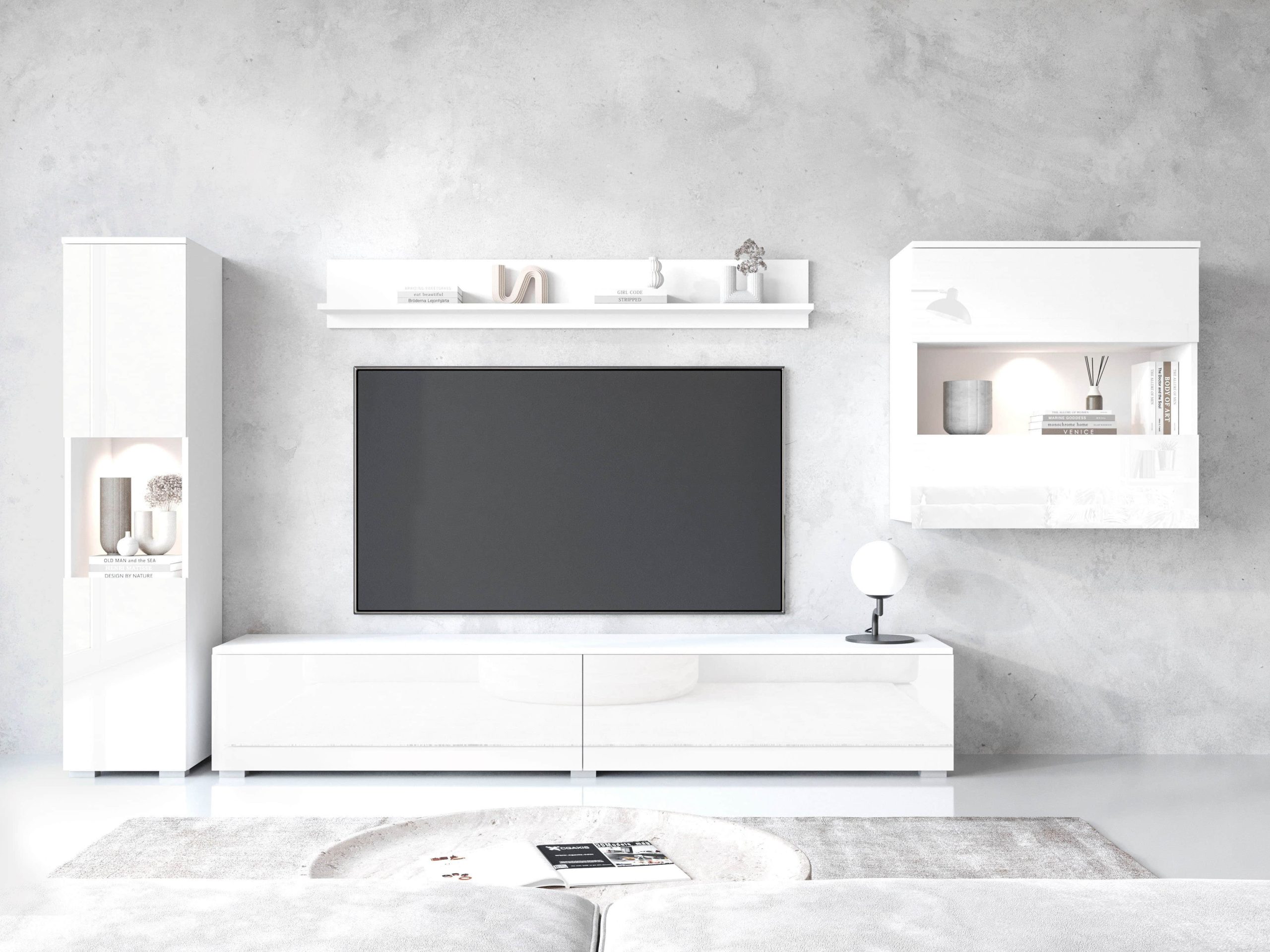 INOSIGN Wohnwände INOSIGN 'PARIS' 4-Piece TV Wall Unit | 300cm Handleless Design | Wall-Mounted or Freestanding | FSC-Certified Wood weiß matt/