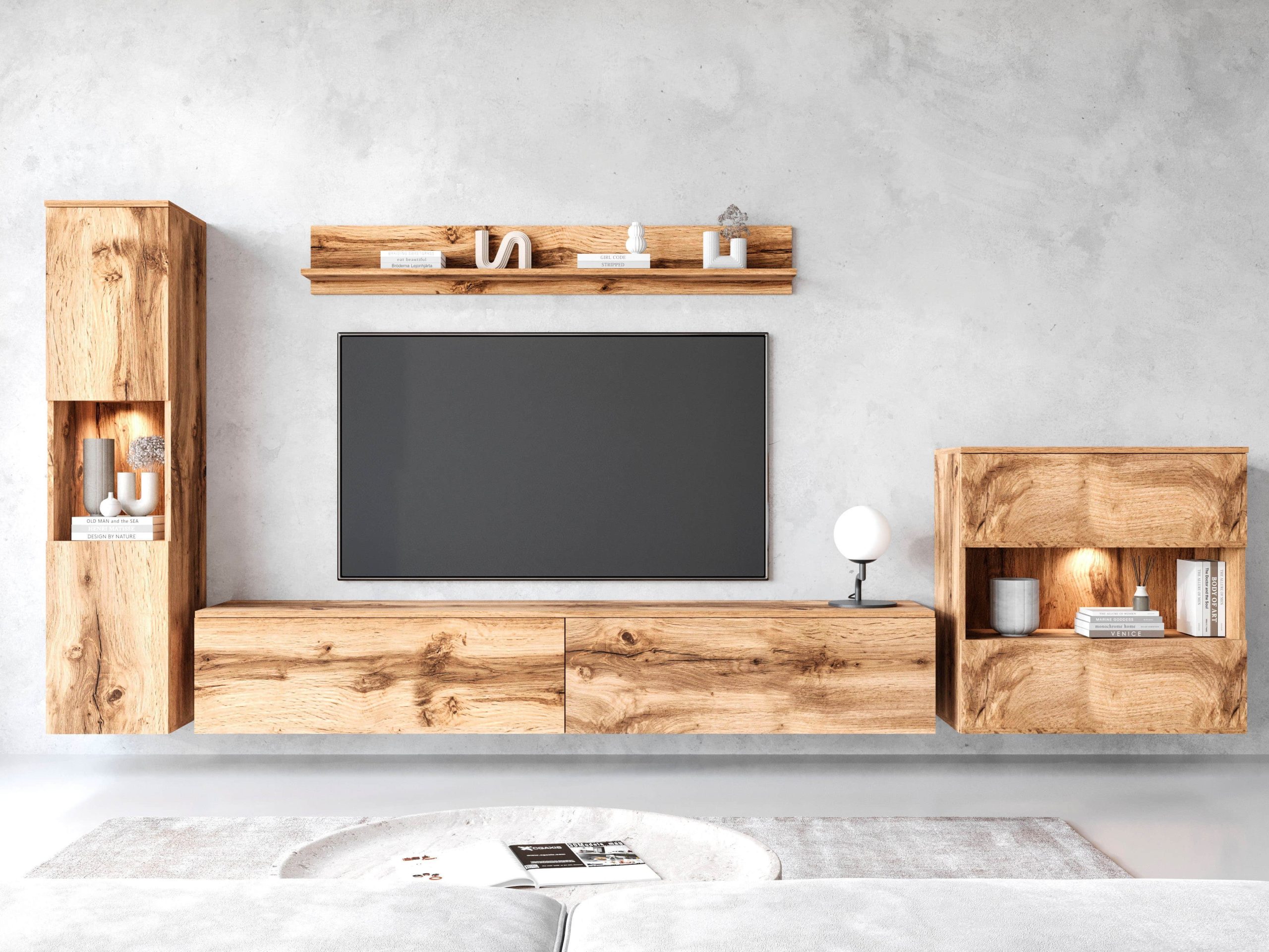 INOSIGN 'PARIS' 4-Piece TV Wall Unit | 300cm Handleless Design | Wall-Mounted or Freestanding | FSC-Certified Wood eichefarbe INOSIGN Wohnwände