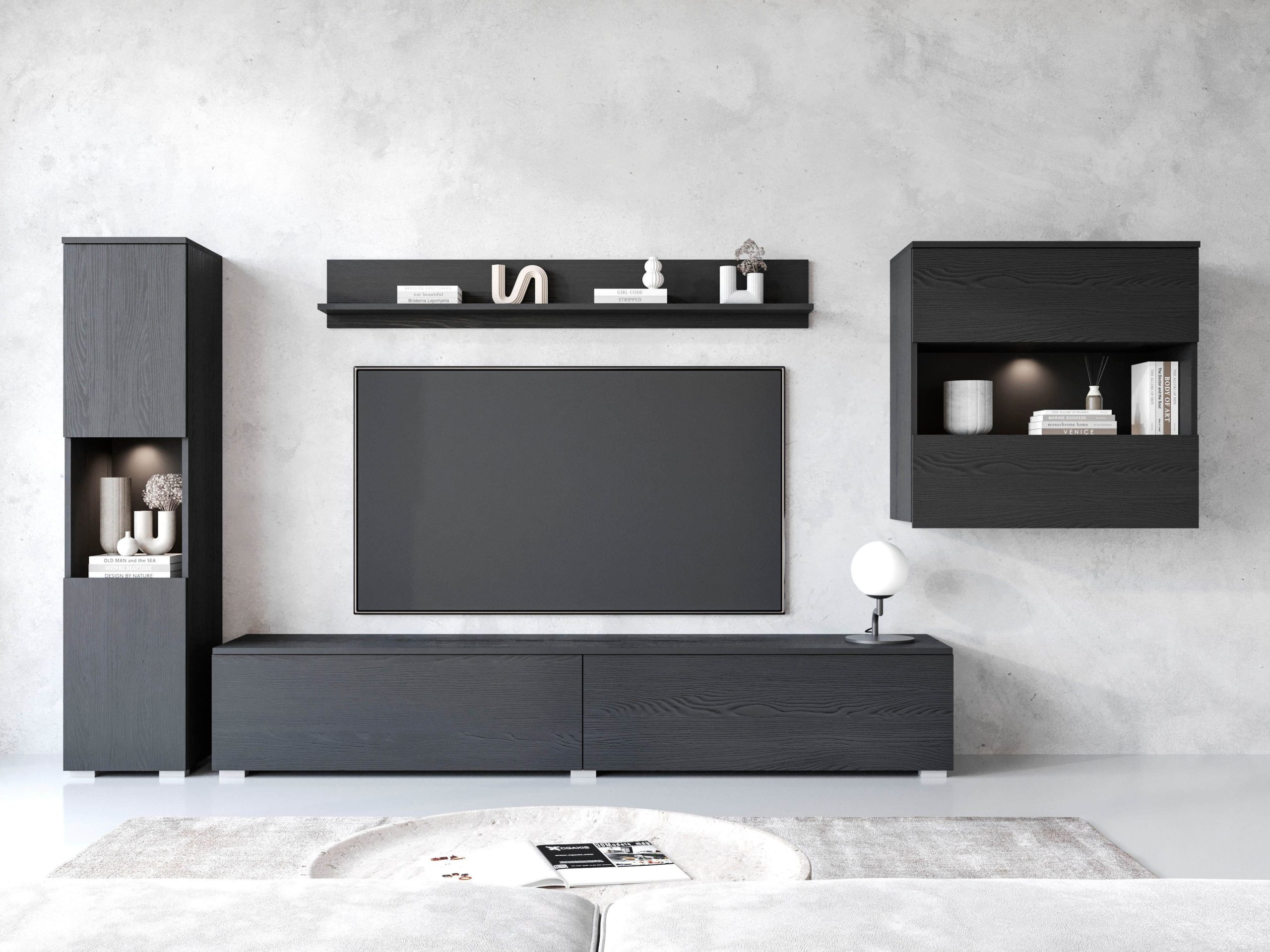INOSIGN 'PARIS' 4-Piece TV Wall Unit | 300cm Handleless Design | Wall-Mounted or Freestanding | FSC-Certified Wood Graphite b Wohnwände INOSIGN