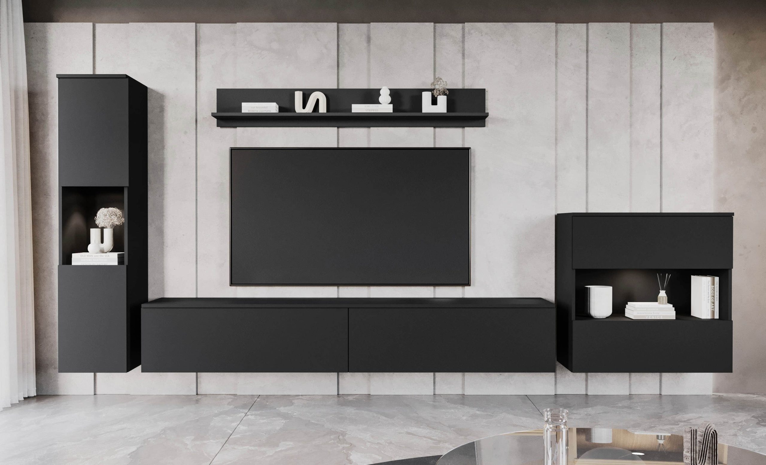 INOSIGN INOSIGN 'PARIS' 4-Piece TV Wall Unit | 300cm Handleless Design | Wall-Mounted or Freestanding | FSC-Certified Wood Graphite s Wohnwände