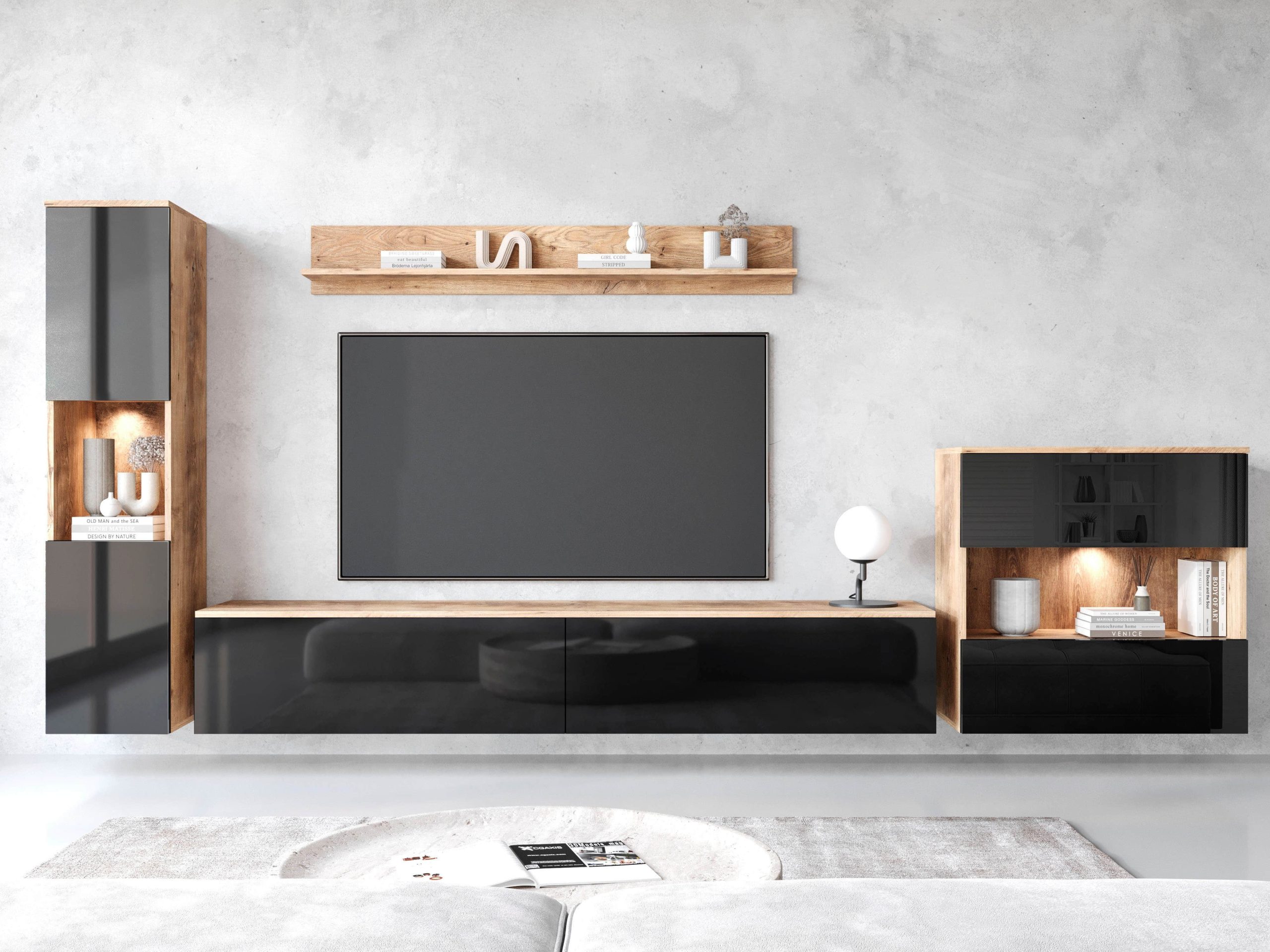 INOSIGN 'PARIS' 4-Piece TV Wall Unit | 300cm Handleless Design | Wall-Mounted or Freestanding | FSC-Certified Wood kastanien Wohnwände INOSIGN