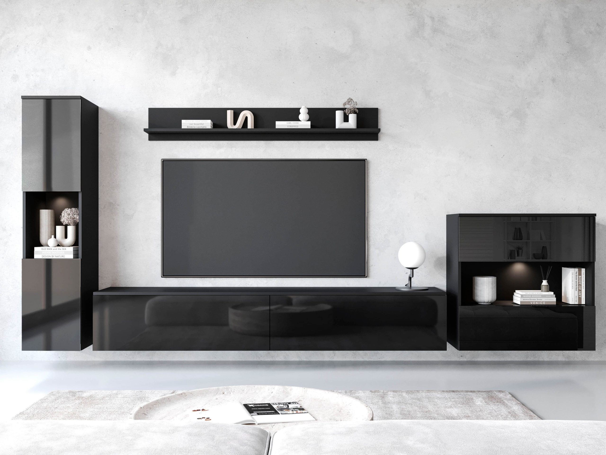 INOSIGN 'PARIS' 4-Piece TV Wall Unit | 300cm Handleless Design | Wall-Mounted or Freestanding | FSC-Certified Wood schwarz gr INOSIGN Wohnwände