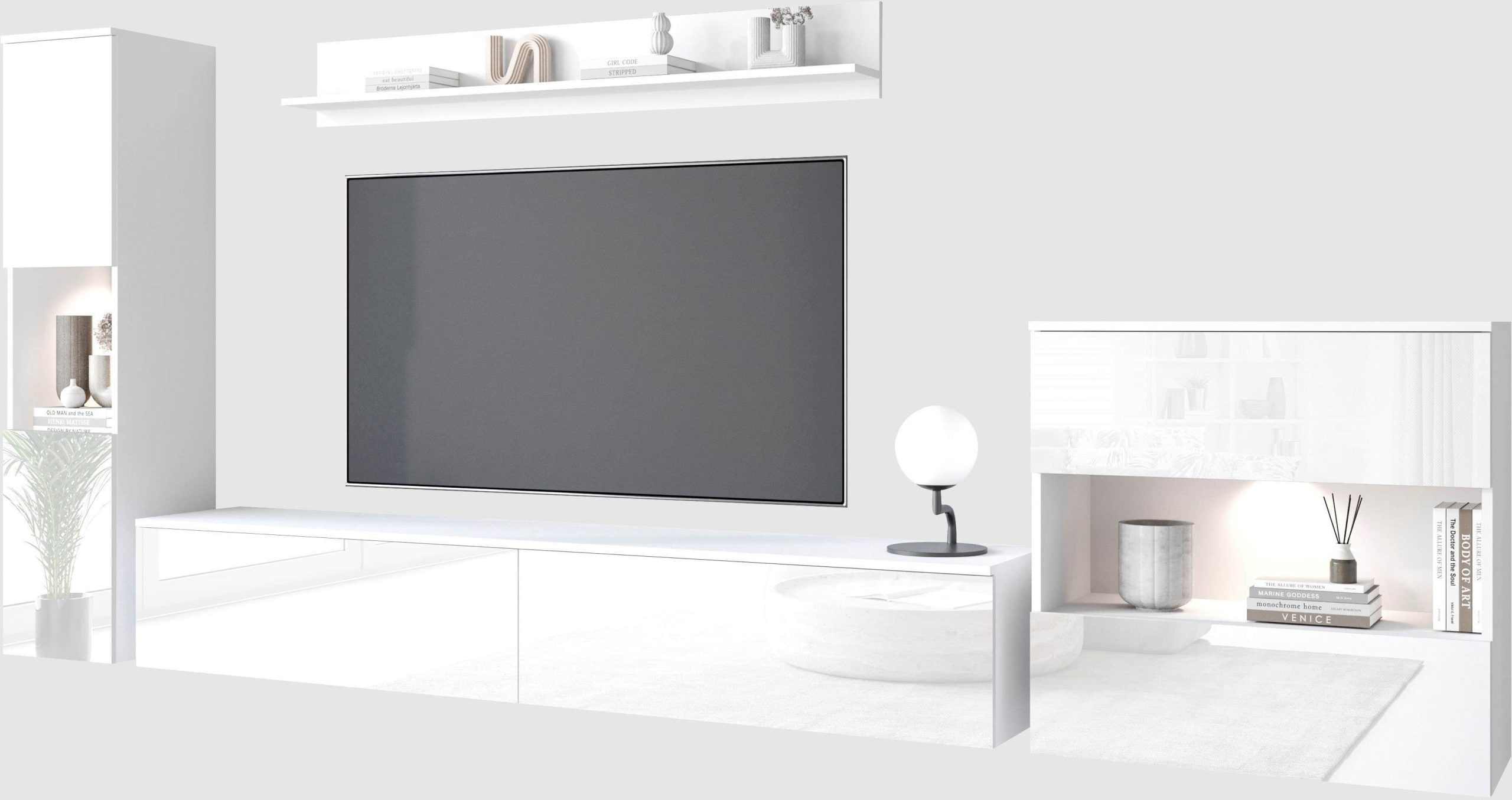 INOSIGN Wohnwände INOSIGN 'PARIS' 4-Piece TV Wall Unit | 300cm Handleless Design | Wall-Mounted or Freestanding | FSC-Certified Wood weiß matt/