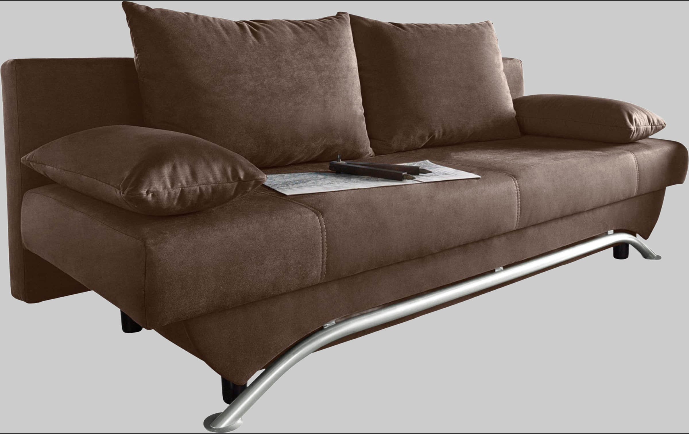 Jockenhu00F6fer Gruppe INOSIGN Schlafsofa Alexander N1506 mit Bettfunktion - Samtoptik Dunkelgrau - Boxspringfederung - Inkl. Bettkasten und Zierkissen braun Sofas