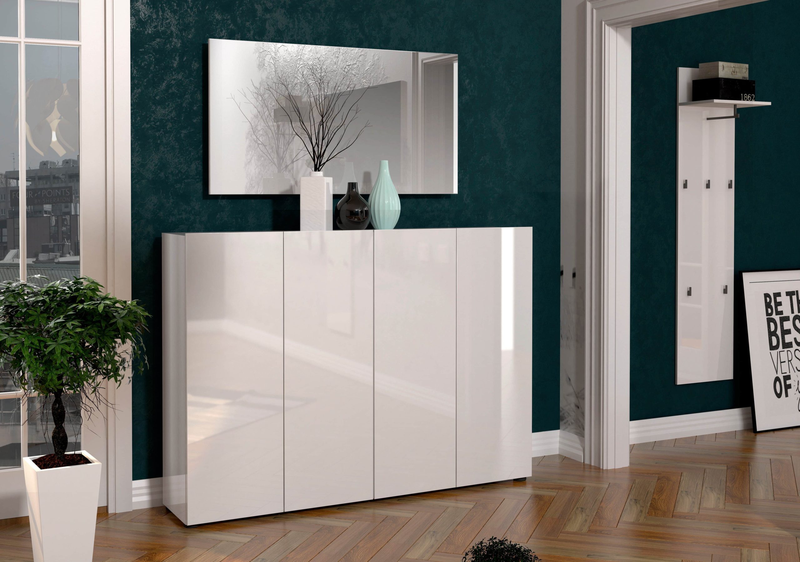 INOSIGN INOSIGN Schuhschrank »Mister« 160 cm Breite | 4 Türen Hochglanz Lackierung | FSC®-Holz | Made in Italy | Moderner Schuhschrank für bis zu 30 Paar Schuhe weiß Schränke