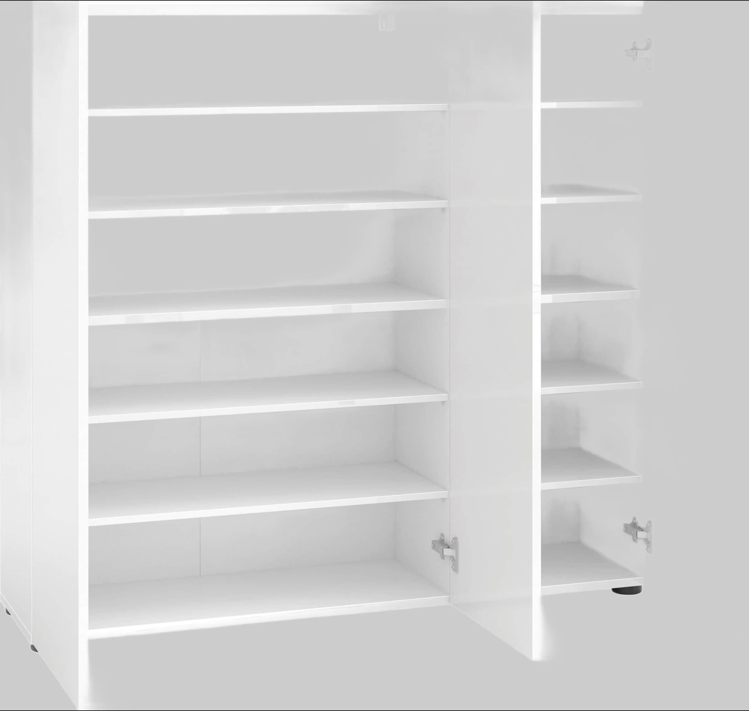INOSIGN Schränke INOSIGN Schuhschrank »Mister« Weiß Hochglanz 120 cm Breite mit 10 Einlegeböden & 3 Türen | Moderner Schuhschrank für Flur & Eingangsbereich weiß