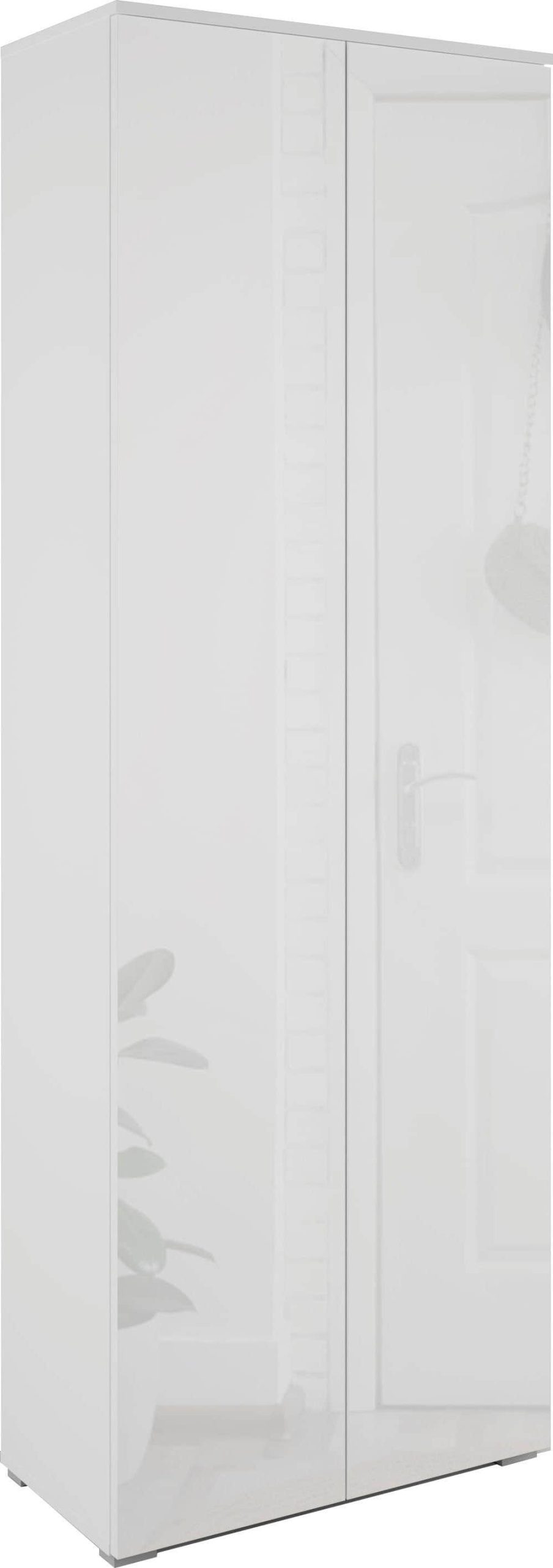 INOSIGN Schuhschrank »Paris« 2-türig | 200 cm Höhe | 6 Einlegeböden | Push-to-open | FSC-Holz | Weiß matt/Hochglanz | Flurschrank weiß matt/ Schränke INOSIGN