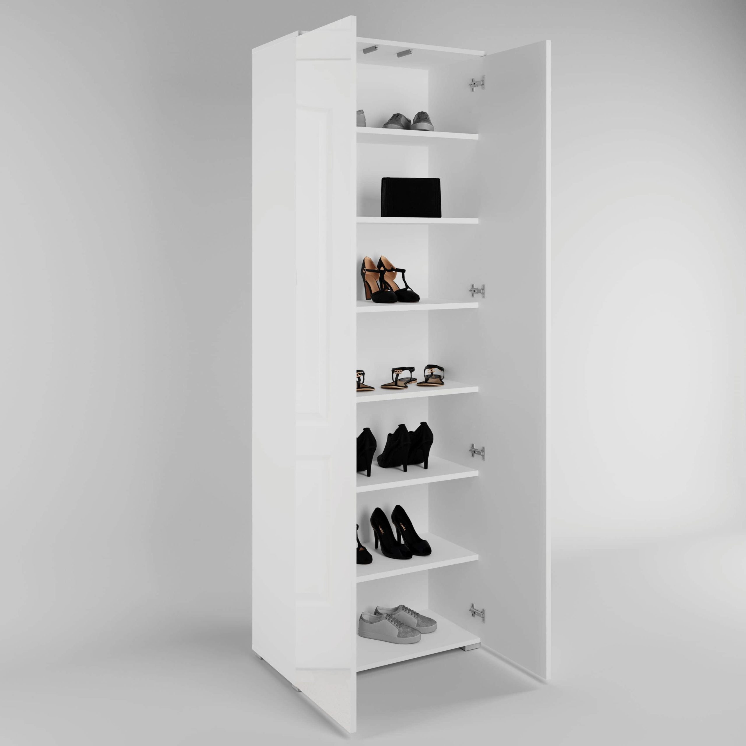 INOSIGN Schuhschrank »Paris« 2-türig | 200 cm Höhe | 6 Einlegeböden | Push-to-open | FSC-Holz | Weiß matt/Hochglanz | Flurschrank weiß matt/ Schränke INOSIGN