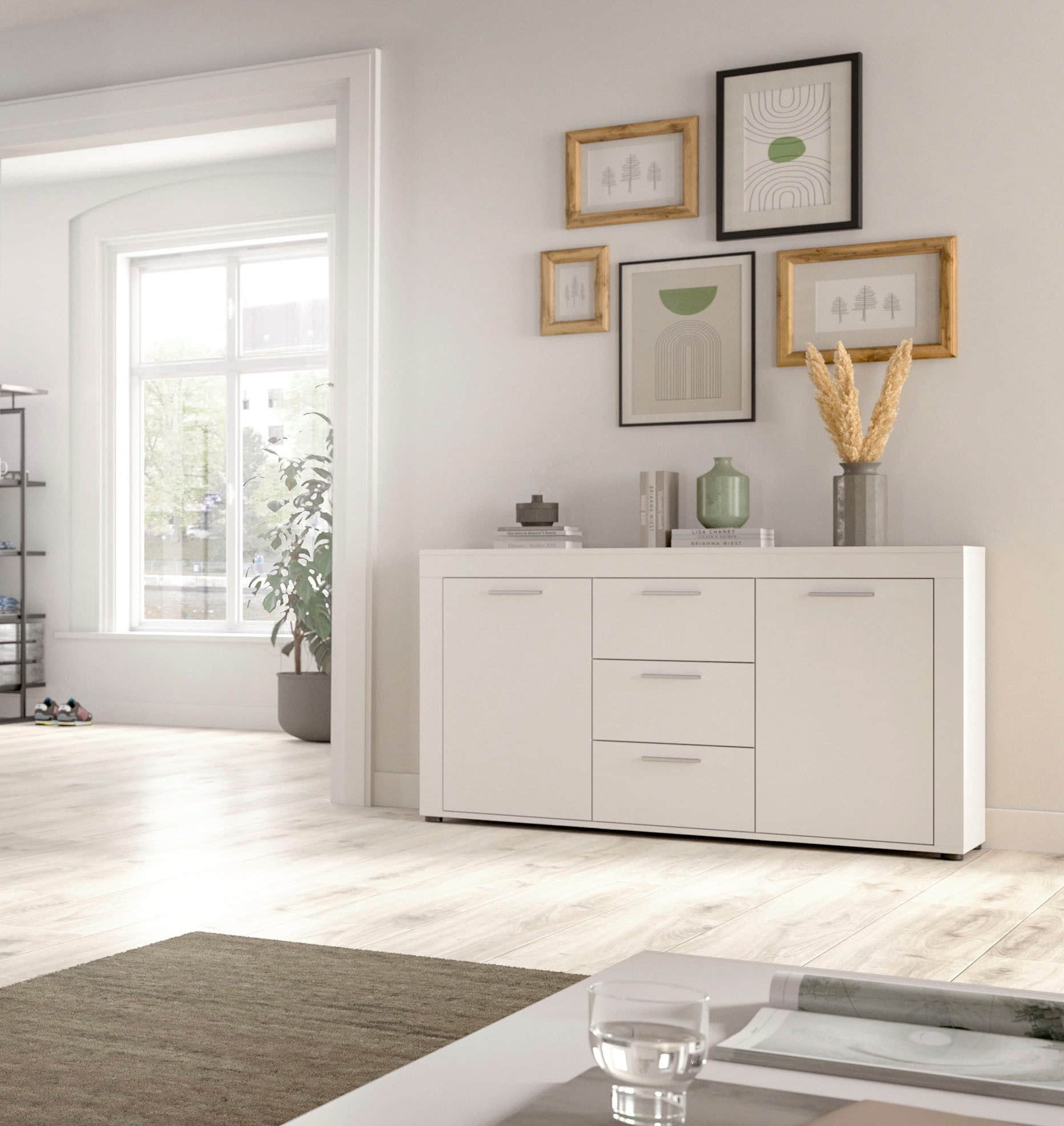 INOSIGN Sideboard »Aosta« 125 cm Breite – Moderner Schrank mit 2 Türen & 3 Schubladen für Wohnzimmer | Elegante Kommode in verschiedenen Farben weiß Kommoden & Sideboards INOSIGN