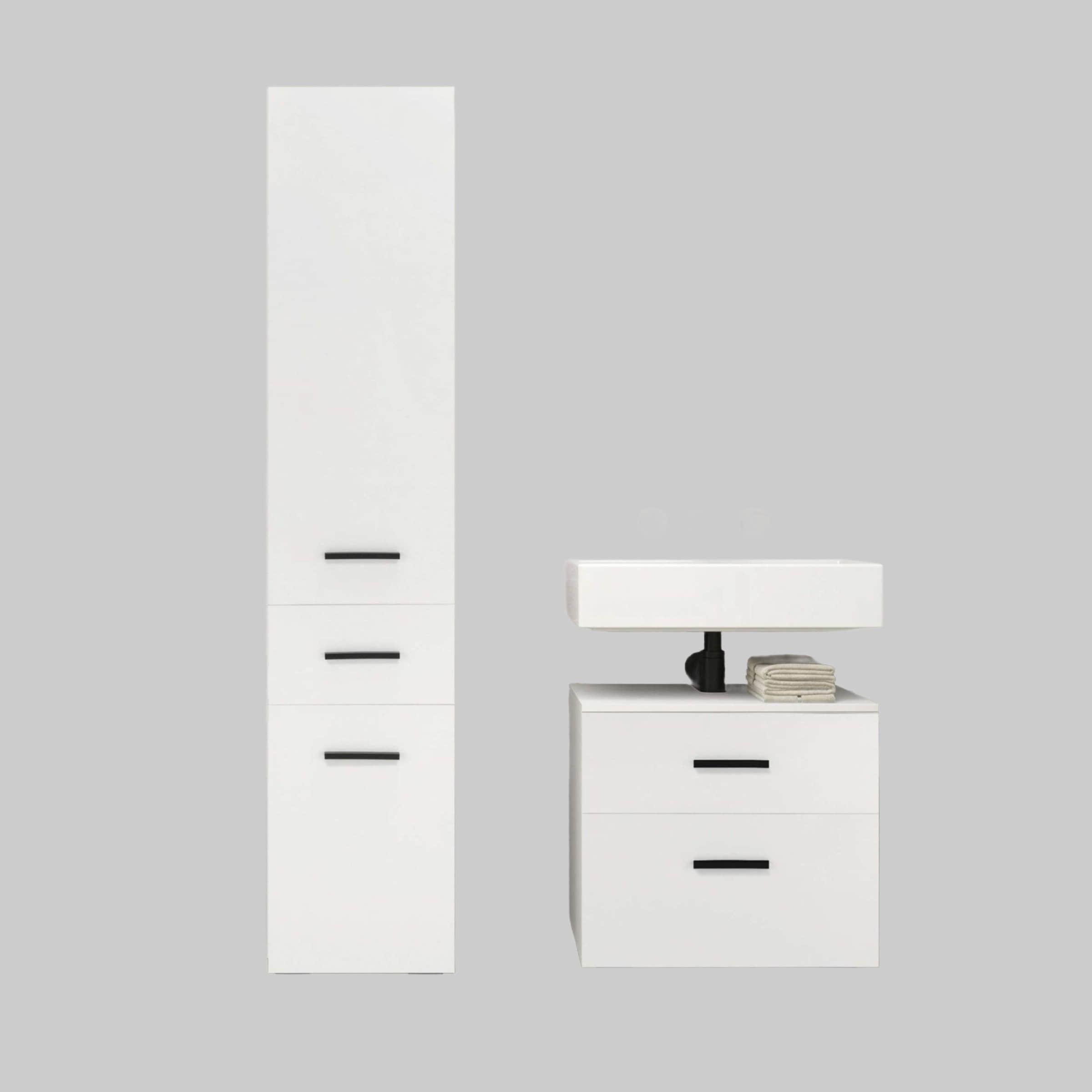 INOSIGN INOSIGN 'Skara' Tall Cabinet - 3 Adjustable Shelves, 38cm Wide x 180cm High, Beige with Black Handles | Modern Storage Solution weiß Kinderzimmer