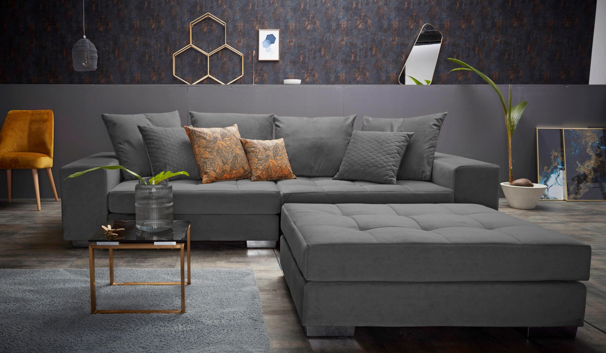 Sofas INOSIGN INOSIGN »Vale« XXL-Sofa mit Steppdesign | Federkern & inkl. Zierkissen | FSC®-Holz | 220cm Komfortsofa für Wohnzimmer anthrazit