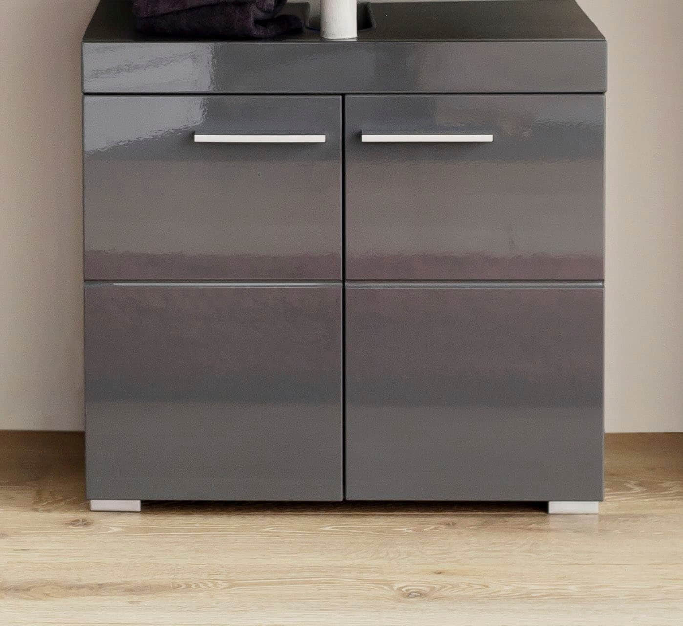 INOSIGN Waschbeckenunterschrank »Avena« mit 2 Türen - 60x34x56 cm - Hochglanzoptik & verstellbaren Fächern für optimalen Stauraum grau/grau INOSIGN Schränke