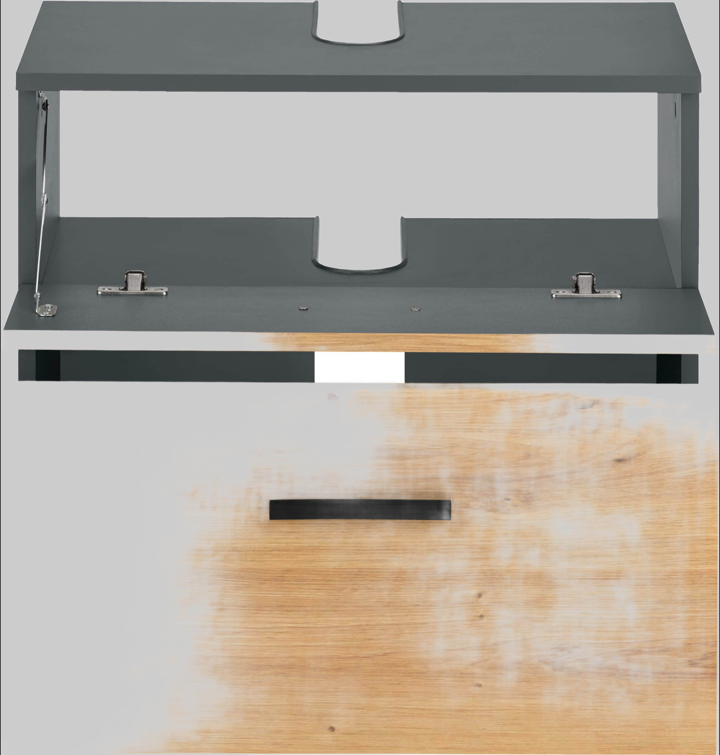 INOSIGN INOSIGN Waschbeckenunterschrank »Skara« mit Klappe & Schubkasten, 60cm Breite, 55cm Höhe, anthrazit mit schwarzen Griffen | Hochwertiger Badezimmer-Unterschrank anthrazit/ Schränke