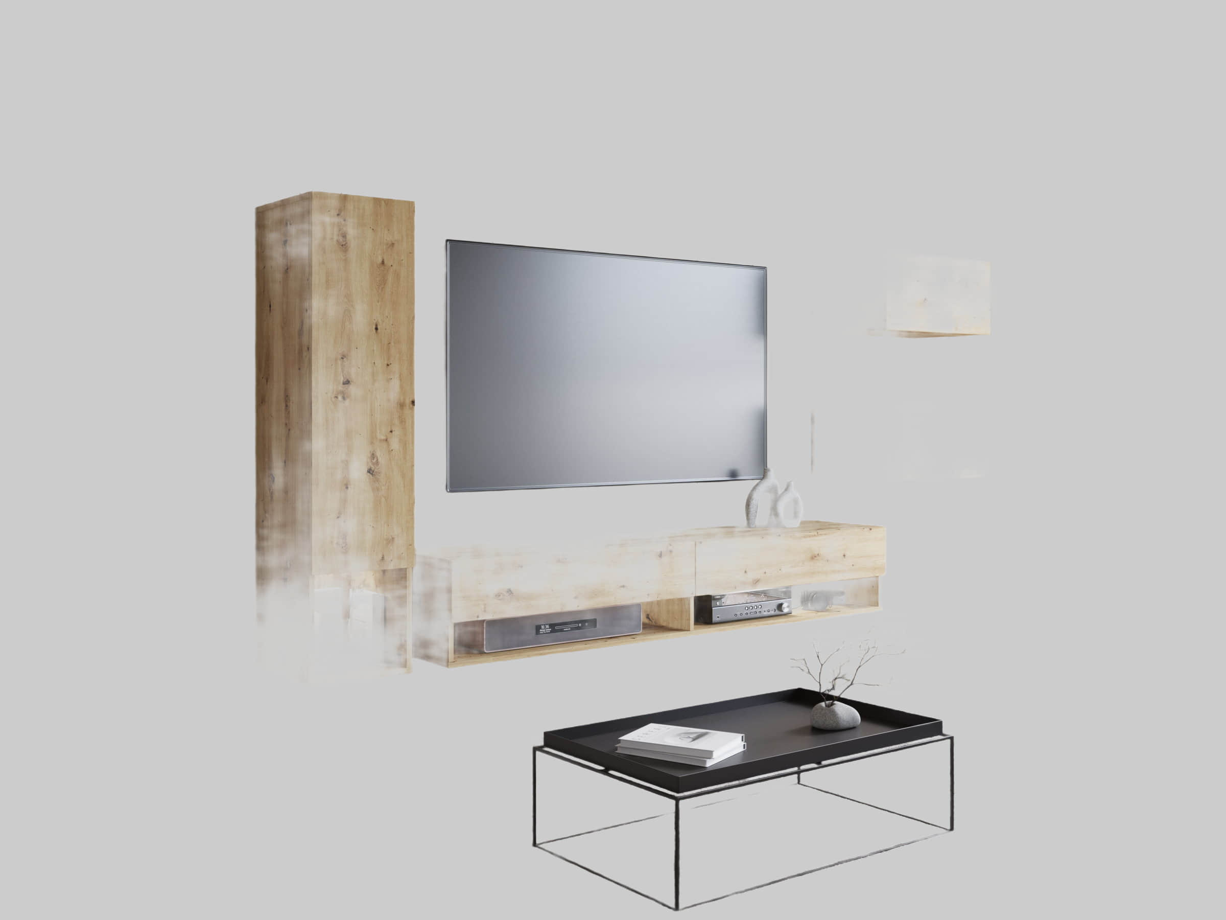 INOSIGN Wohnwand »Amadeo« (4-teiliges Set) - Weiße Hochglanzfronten mit Stauraumschrank & Lowboard Artisan ei INOSIGN Wohnwände