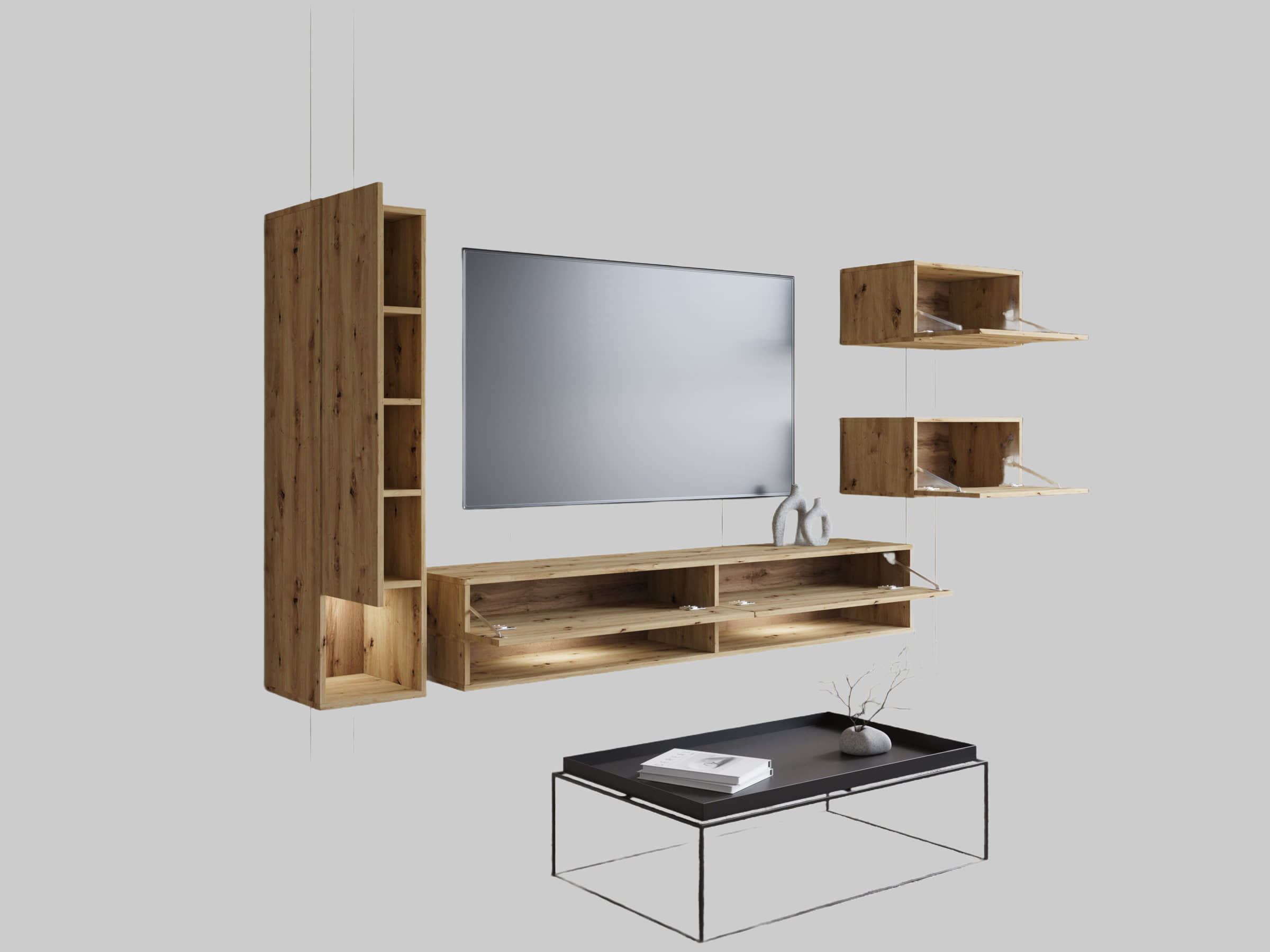 INOSIGN Wohnwand »Amadeo« (4-teiliges Set) - Weiße Hochglanzfronten mit Stauraumschrank & Lowboard Artisan ei INOSIGN Wohnwände