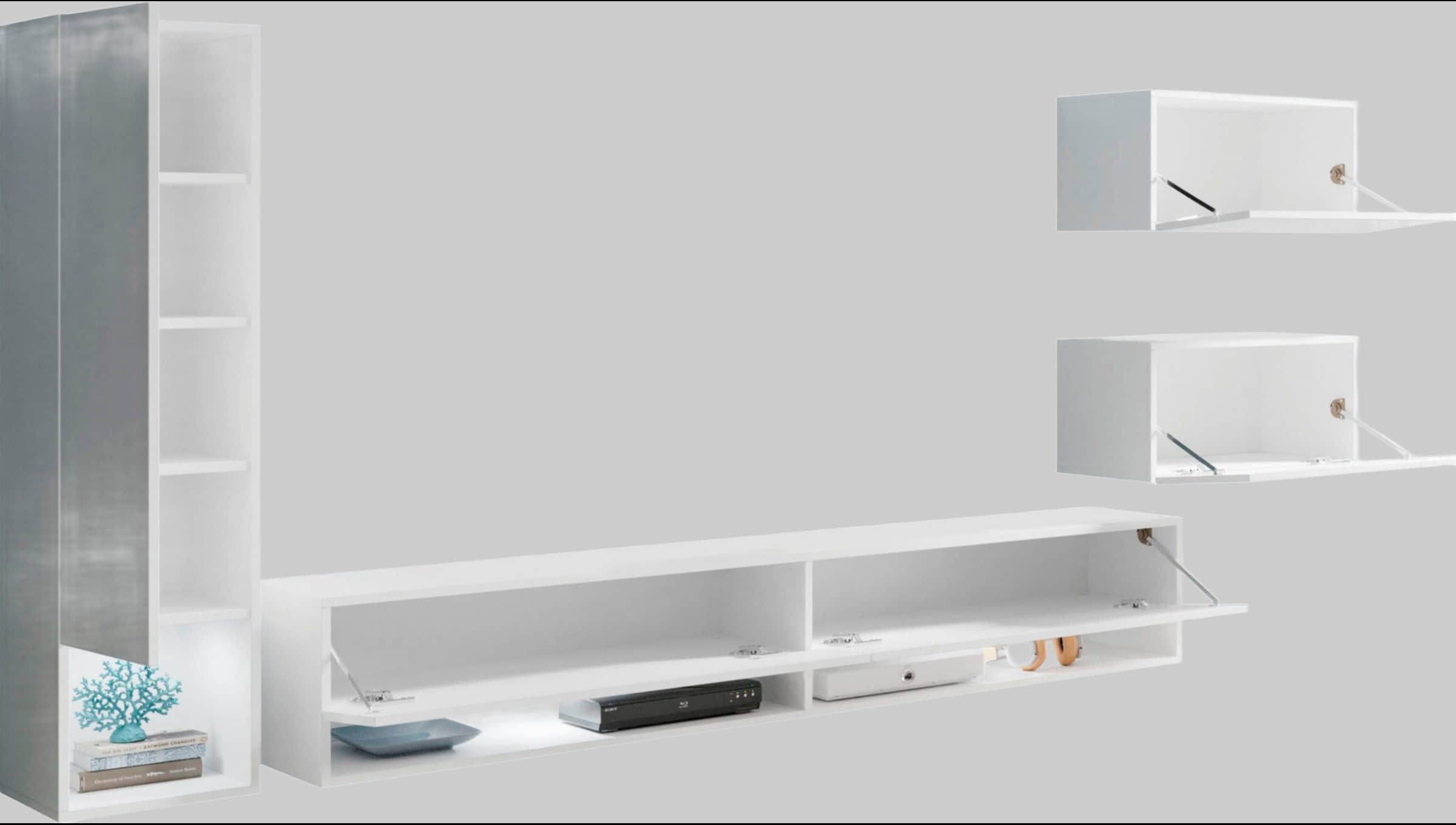 Wohnwände INOSIGN INOSIGN Wohnwand »Amadeo« (4-teiliges Set) - Weiße Hochglanzfronten mit Stauraumschrank & Lowboard weiss/weiss