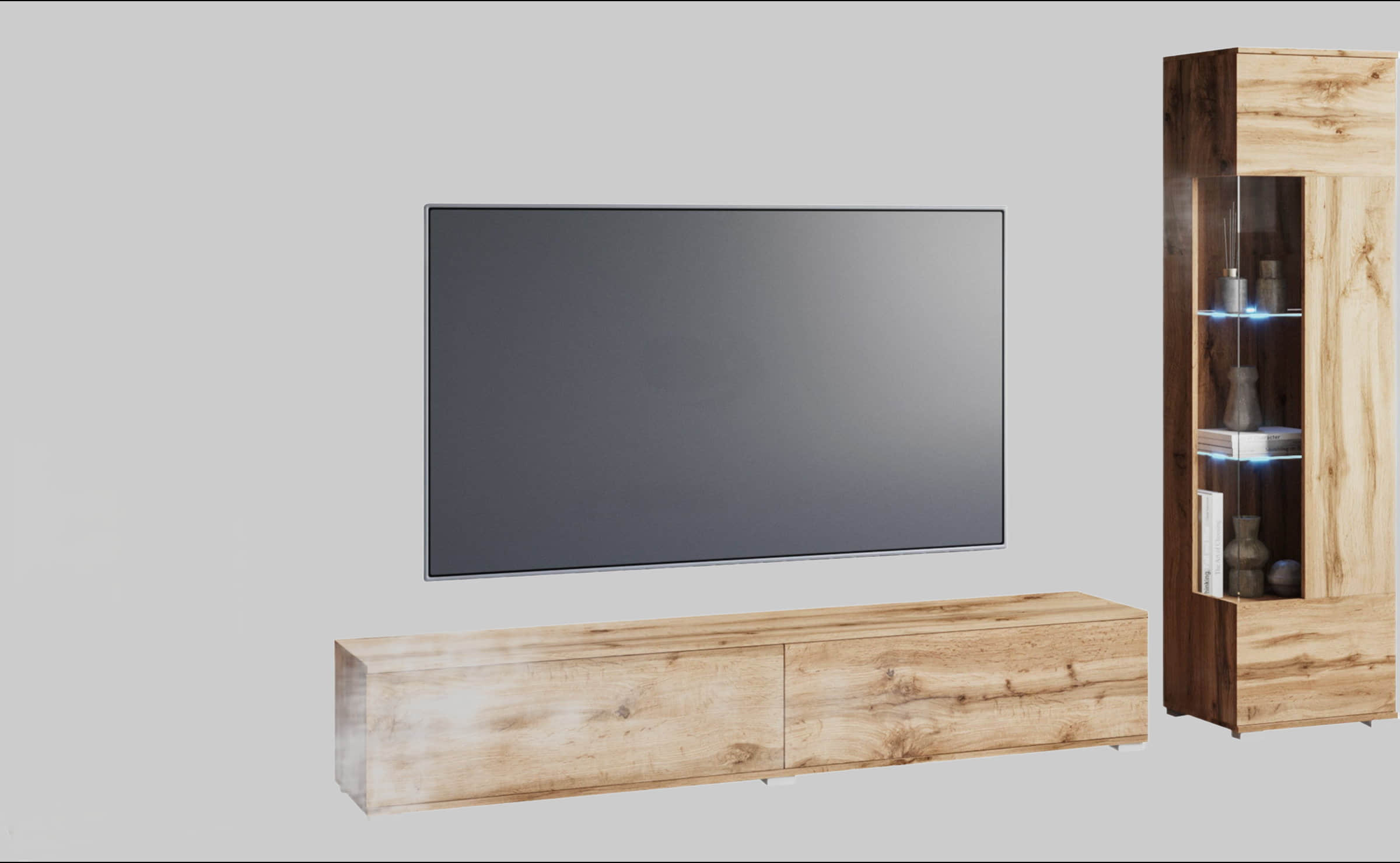 INOSIGN Wohnwand »Kenia« Komplett-Set (3-teilig) mit Eckvitrinen - Modernes Design, hängend/stehend montierbar, FSC®-zertifiziert eichefarbe Wohnwände INOSIGN