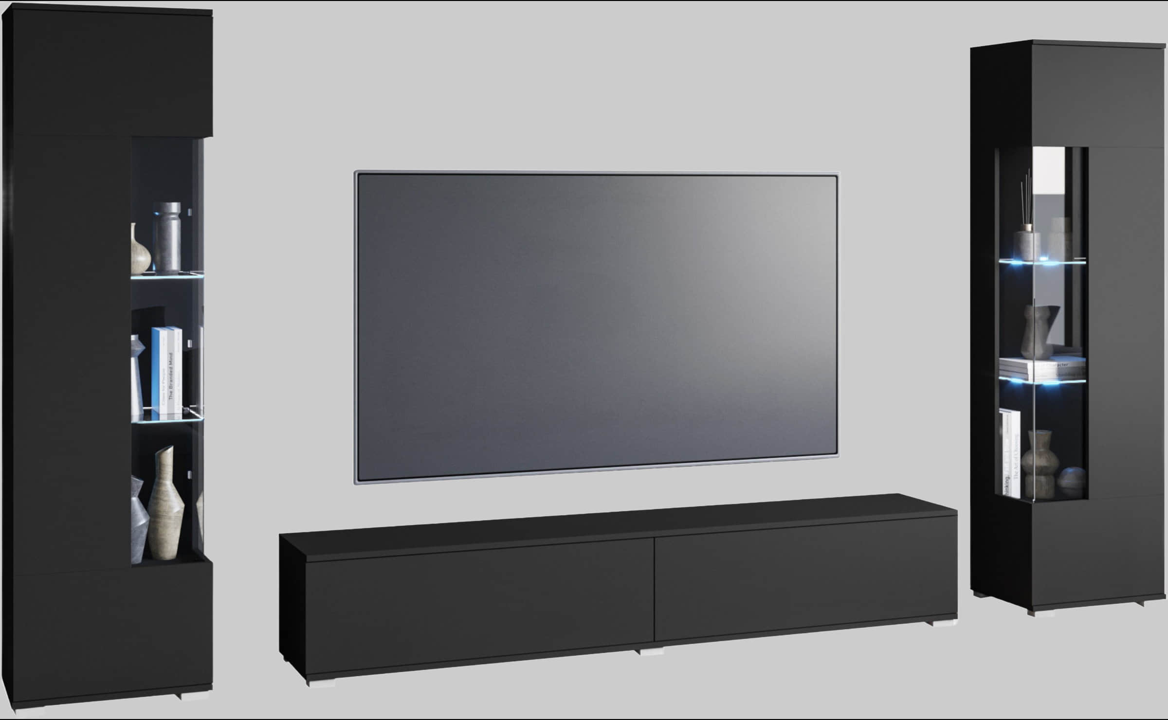 INOSIGN Wohnwände INOSIGN Wohnwand »Kenia« Komplett-Set (3-teilig) mit Eckvitrinen - Modernes Design, hängend/stehend montierbar, FSC®-zertifiziert graphite s