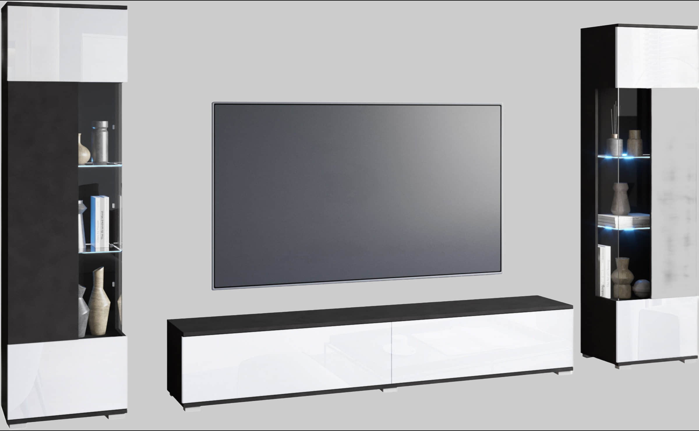 INOSIGN Wohnwände INOSIGN Wohnwand »Kenia« Komplett-Set (3-teilig) mit Eckvitrinen - Modernes Design, hängend/stehend montierbar, FSC®-zertifiziert matera ant