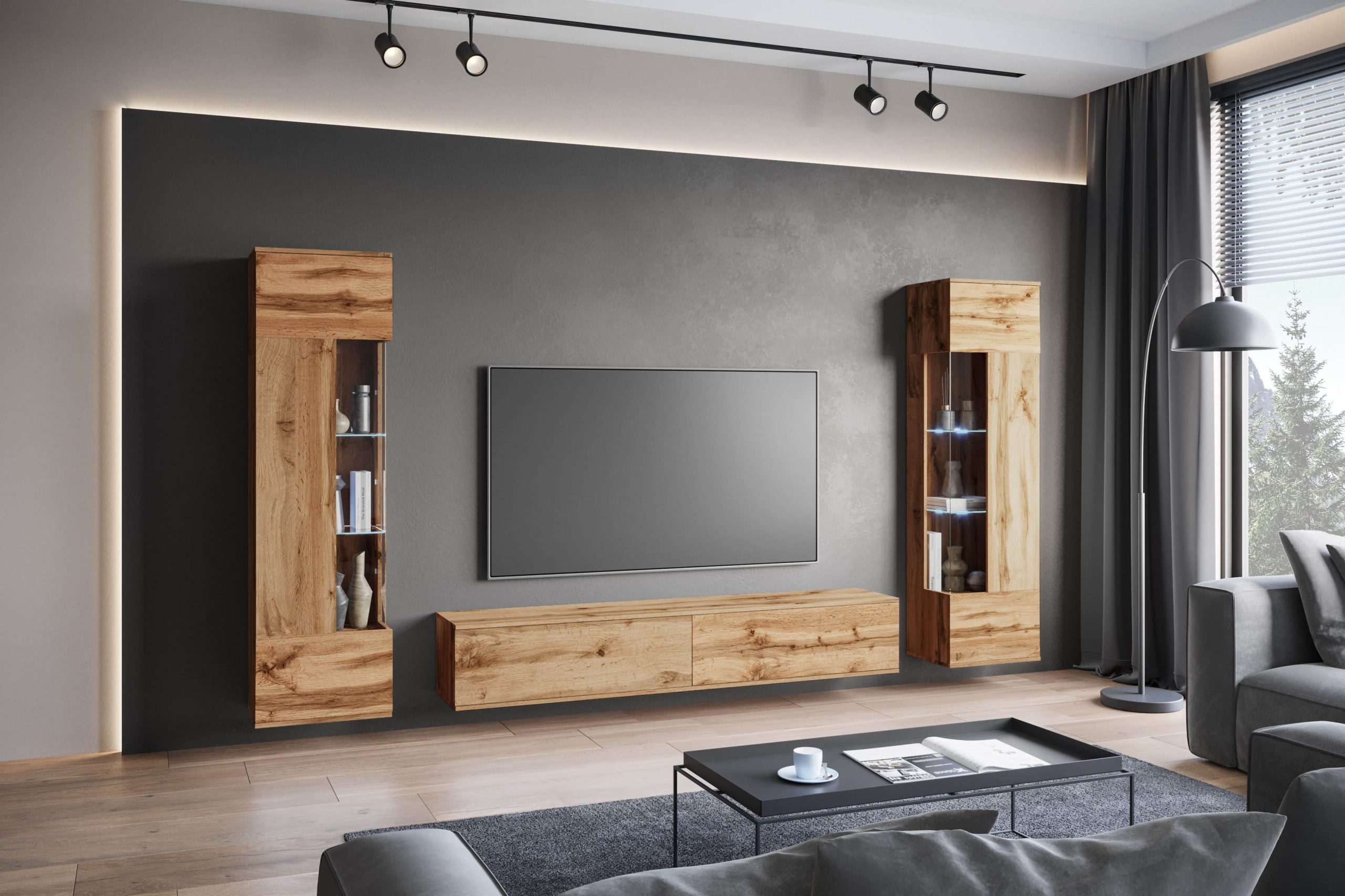 INOSIGN Wohnwand »Kenia« Komplett-Set (3-teilig) mit Eckvitrinen - Modernes Design, hängend/stehend montierbar, FSC®-zertifiziert eichefarbe Wohnwände INOSIGN