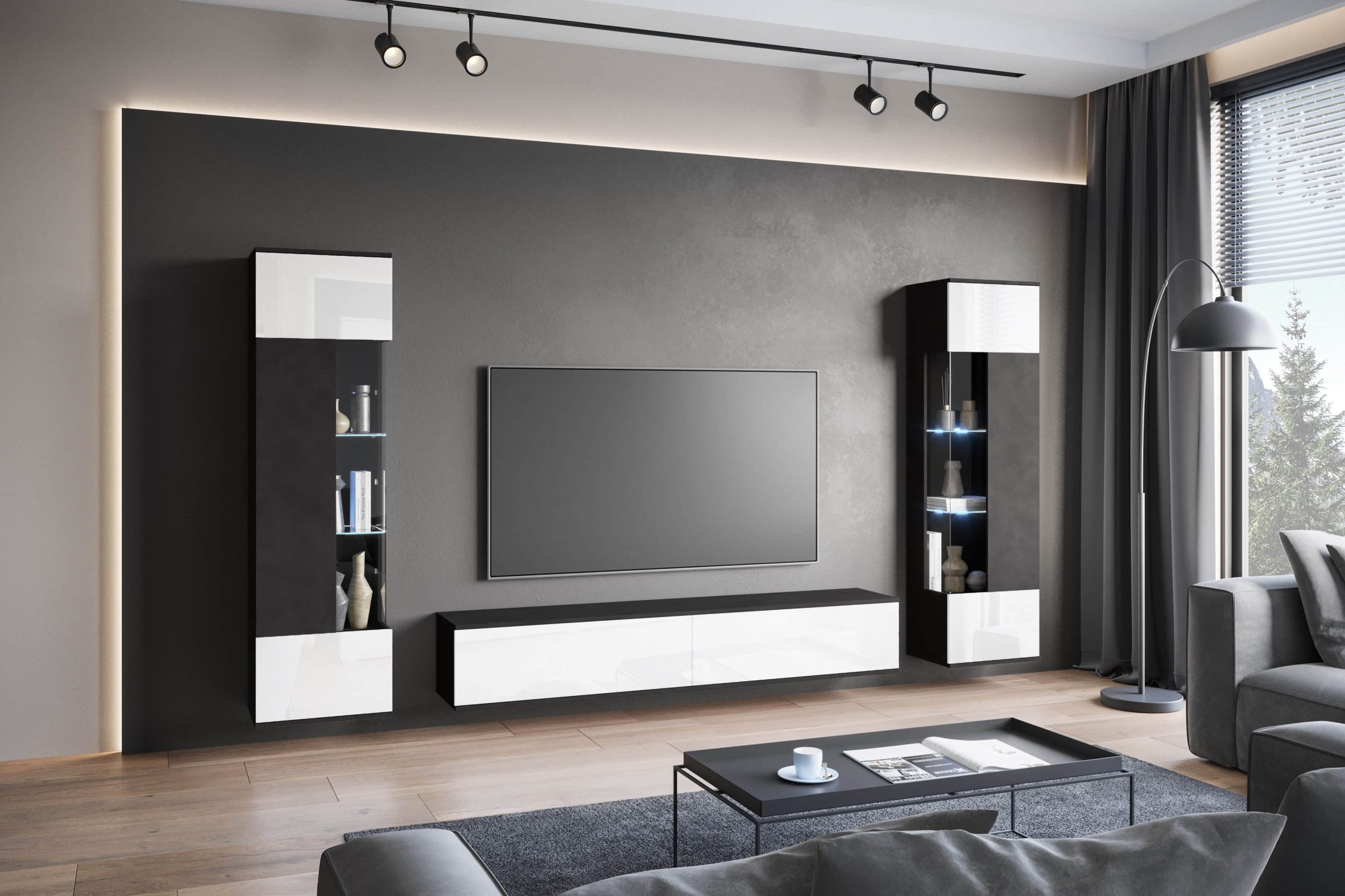 INOSIGN Wohnwände INOSIGN Wohnwand »Kenia« Komplett-Set (3-teilig) mit Eckvitrinen - Modernes Design, hängend/stehend montierbar, FSC®-zertifiziert matera ant