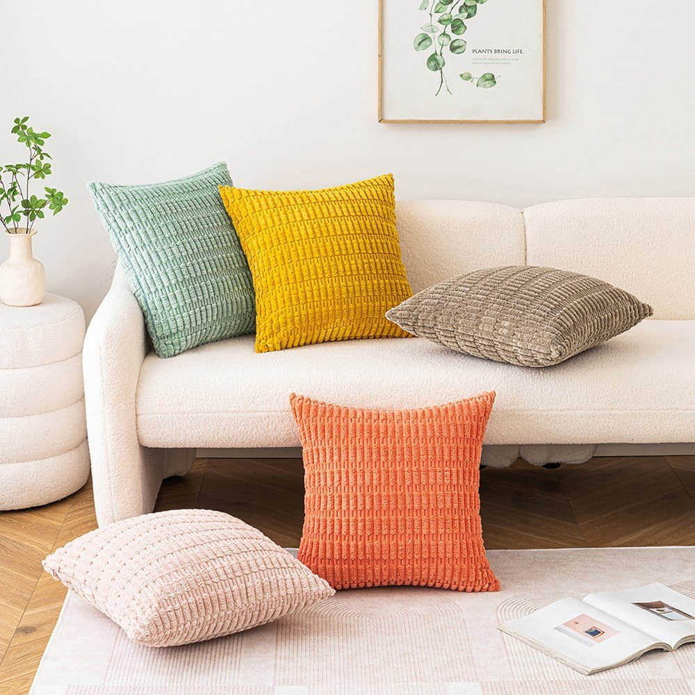 Interior by Hakito Premium Dekokissen 2er Set mit Füllkissen – Mosa Design Kissenbezug 60x80cm für Sofa & Bett | Hochwertige Polyesterfüllung Senf Interior by Hakito Dekoration